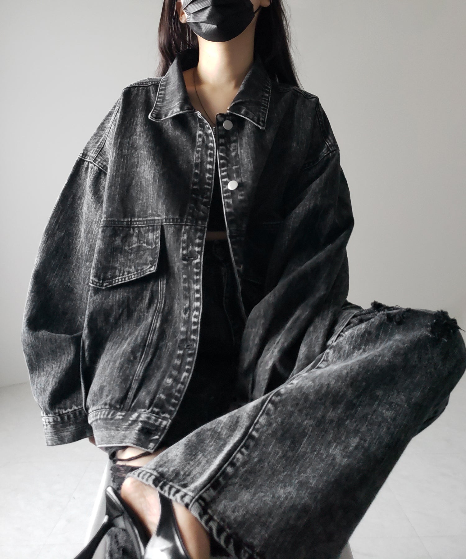 【 デニムセットアップ着用可能 】ヴィンテージケミカルブリーチボーイフレンドデニムジャケット / vintage chemical bleach boyfriend denim jacket