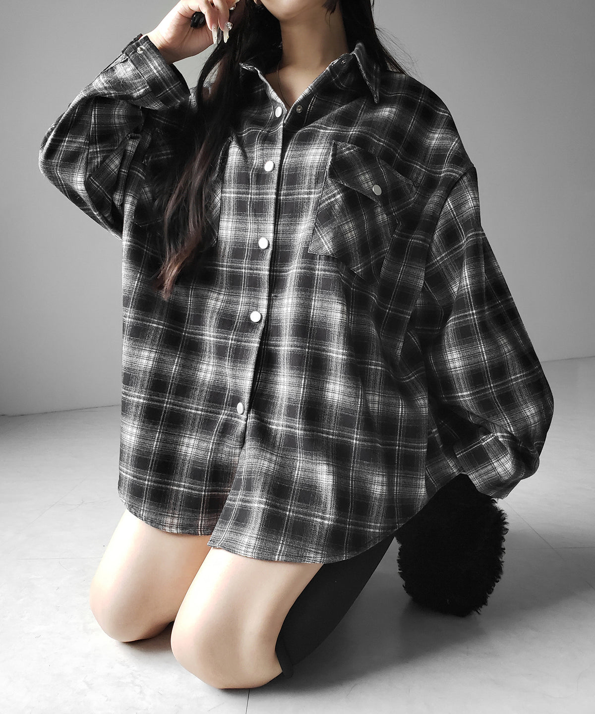 ブラックチェックオーバーフランネルシャツ / black check over flannel shirts