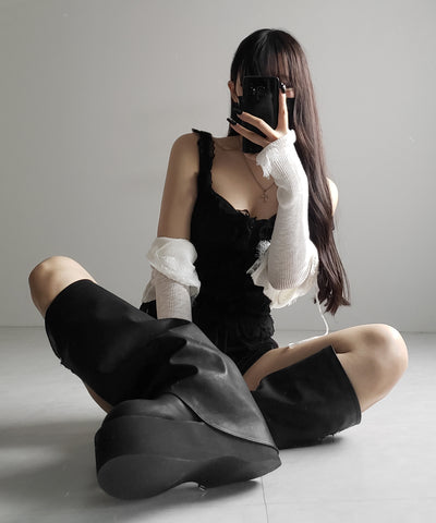 レースフリルドッキングリブニットキャミタンク / lace frill docking lib knit cami tank