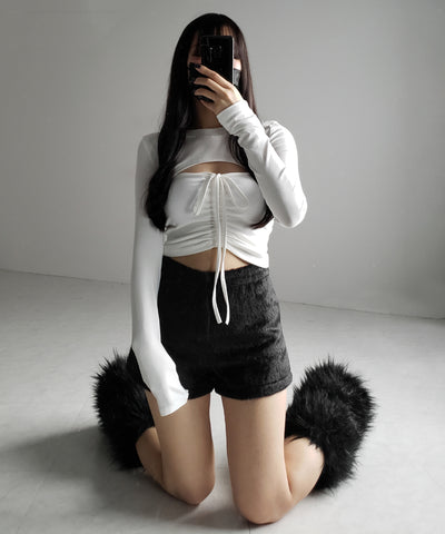 【 2点セット 】フロントリボンベアトップス & ショートレイヤードトップス SET / front ribbon bare tops & short layered tops SET