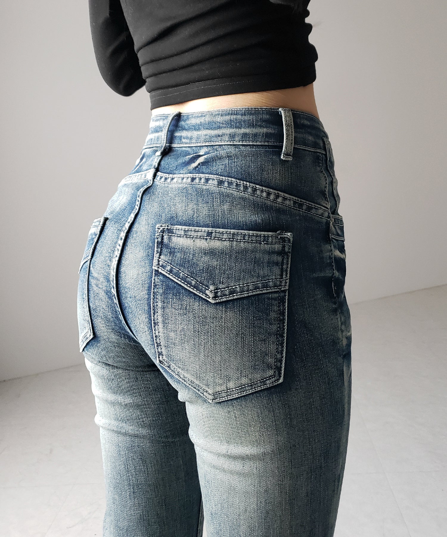 【 2color / 4size 】ヴィンテージライクフリンジストレッチフレアデニム / Vintage-like fringe stretch flare denim
