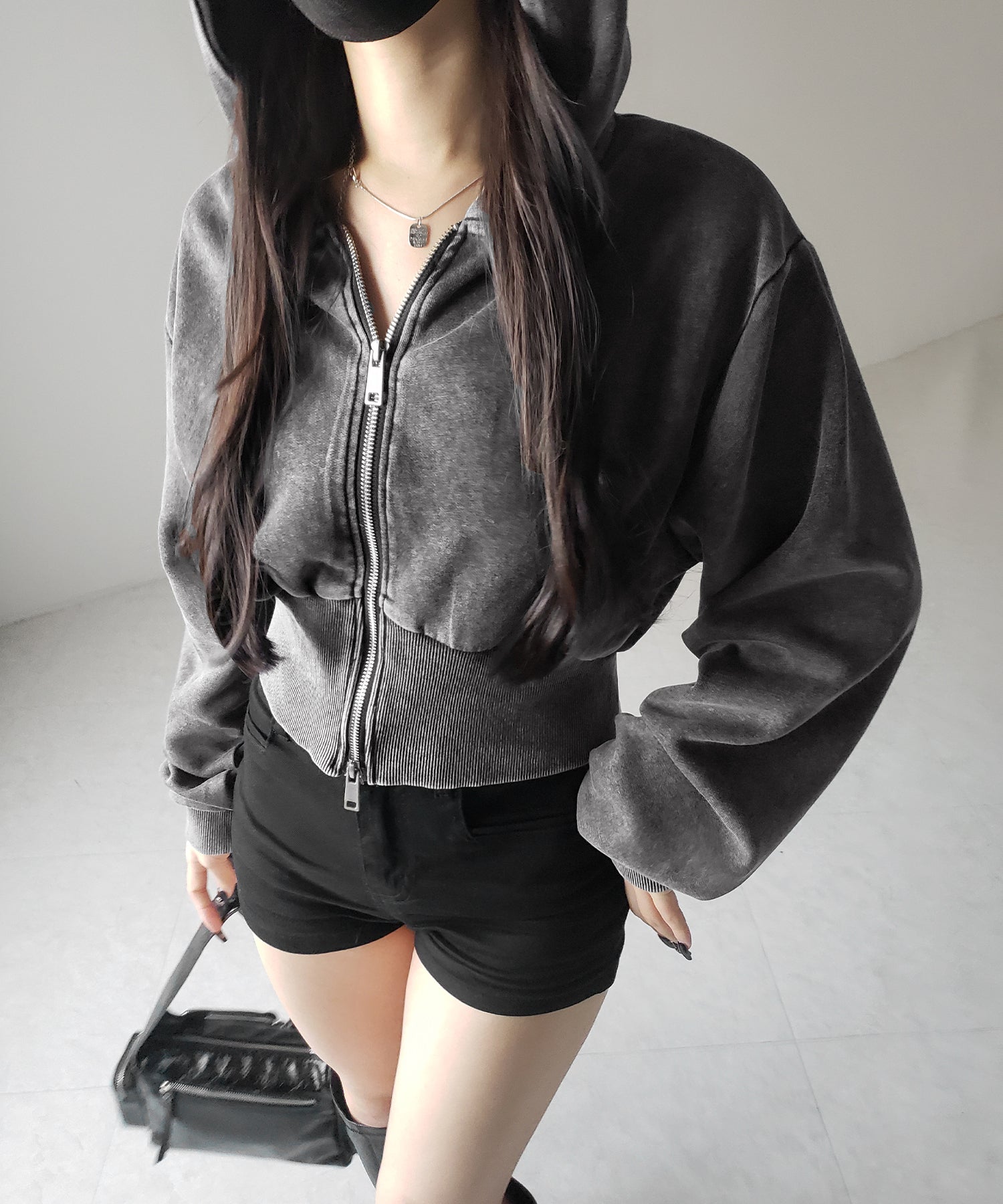 【 セットアップ 】ピグメントヴィンテージショートパーカー + ワイドパンツ SET / pigment vintage short hoodie + wide pants SET