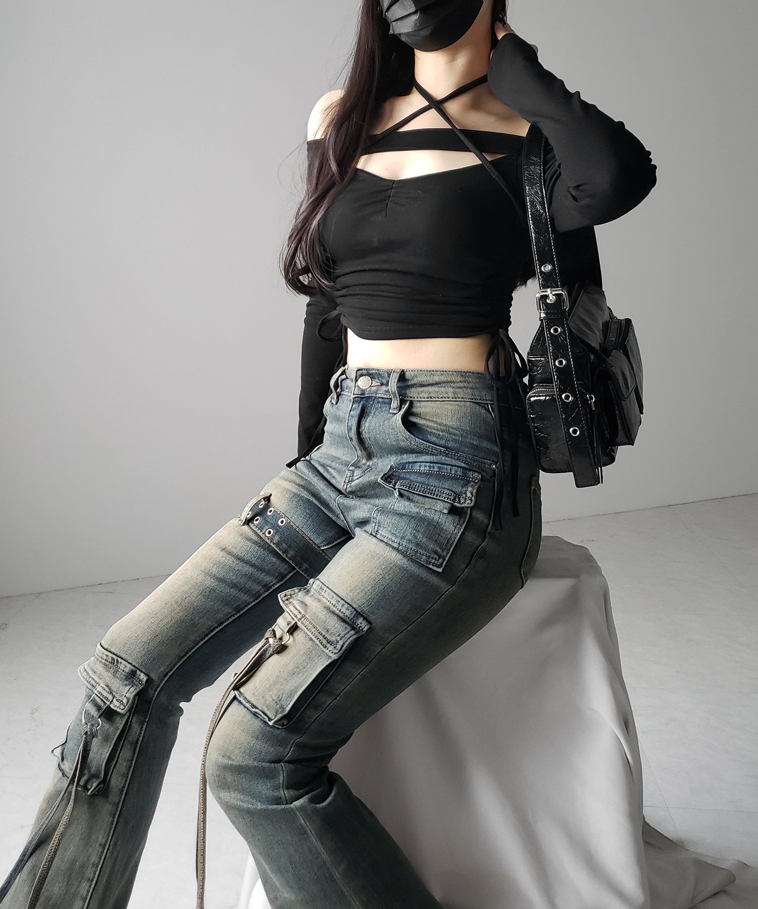 【 2color / 4size 】ベルテッドアウトポケットヴィンテージフレアデニム / belted out pocket vintage flare denim