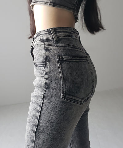 【 セットアップ 】ヴィンテージライクデニムビスチェ + ストレッチフレアデニム SET / 【 SET UP 】 vintage like denim bustier + stretch flare denim