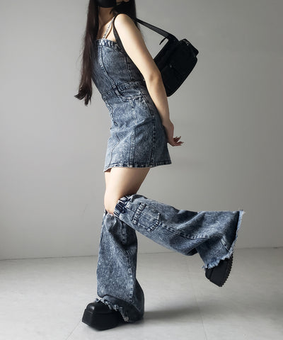 【 セットアップ着用可能 】ヴィンテージケミカルブリーチストラップデニムキャミワンピース / vintage chemical bleach strap denim cami onepiece