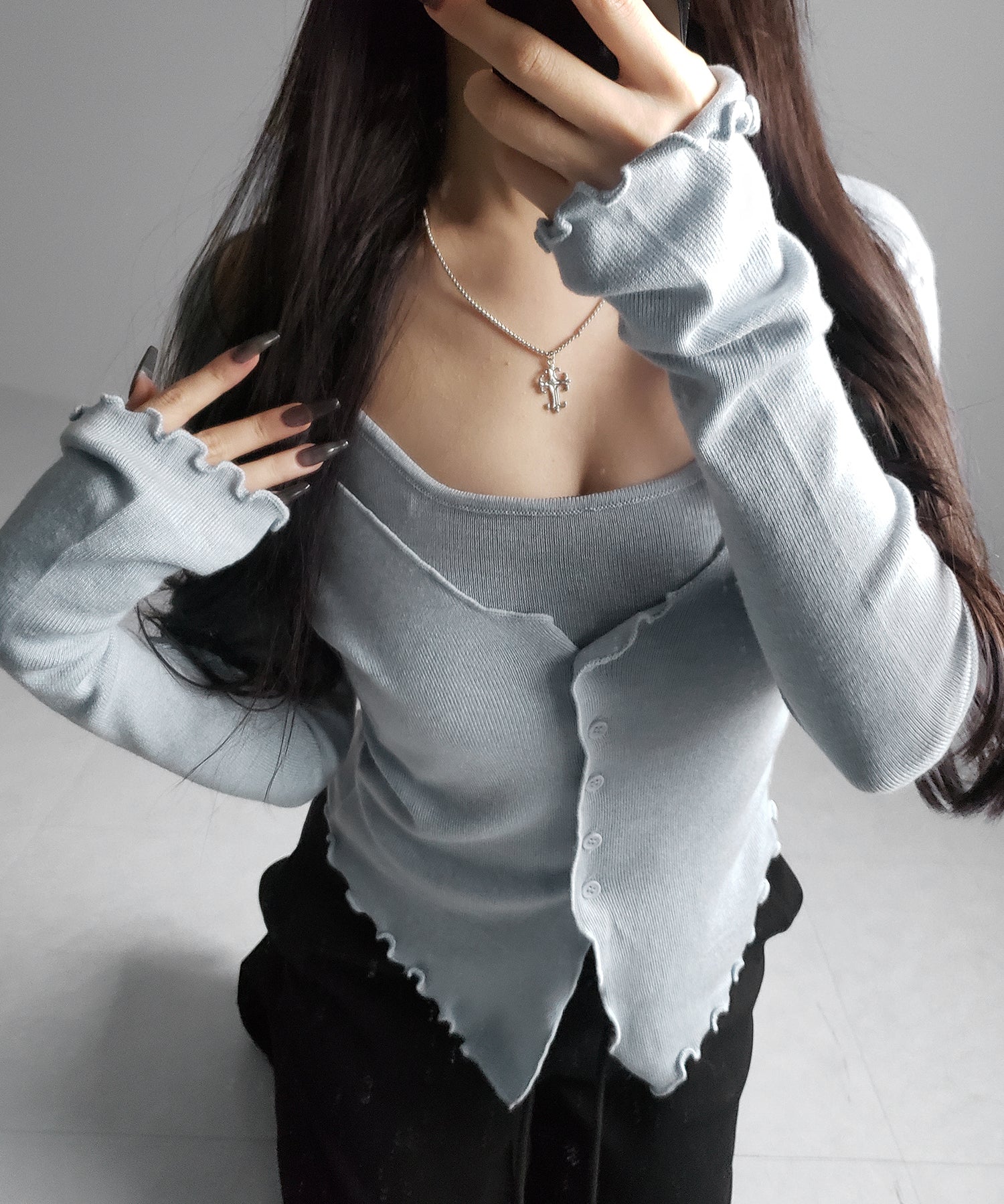 レイヤード風メロースリムニットカーディガン / layered mellow slim knit cardigan