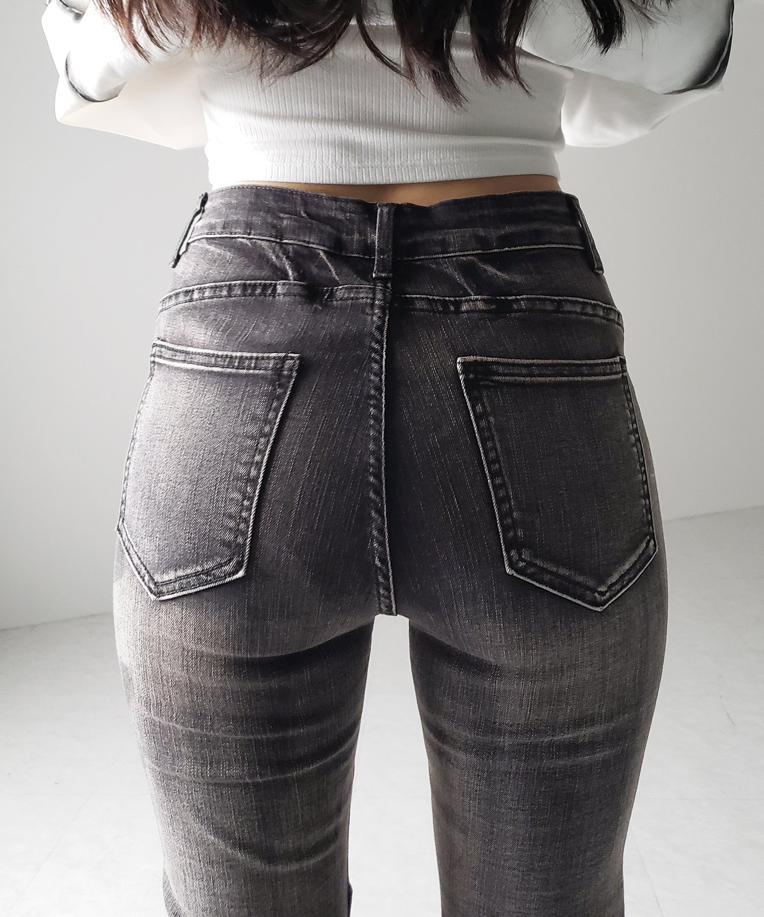 クロスデザインヴィンテージライクフリンジストレッチフレアデニム / cross design vintage-like fringe stretch flare denim