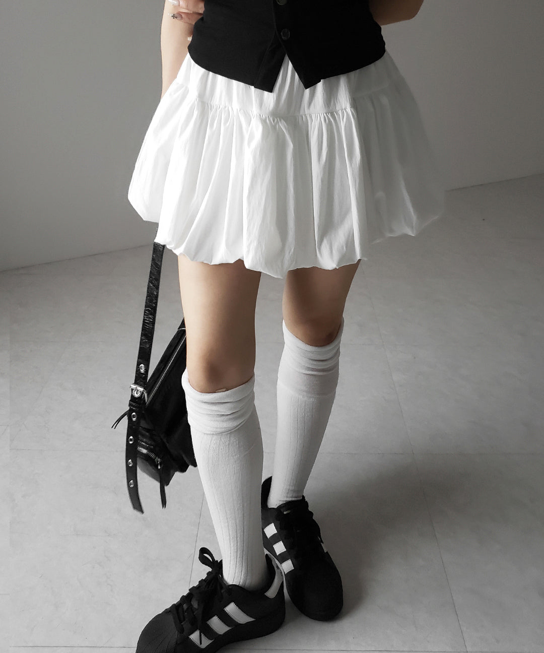 【 2color /インパン裏地付き 】ティアードコットンバルーンミニスカート / tiered cotton balloon mini skirt