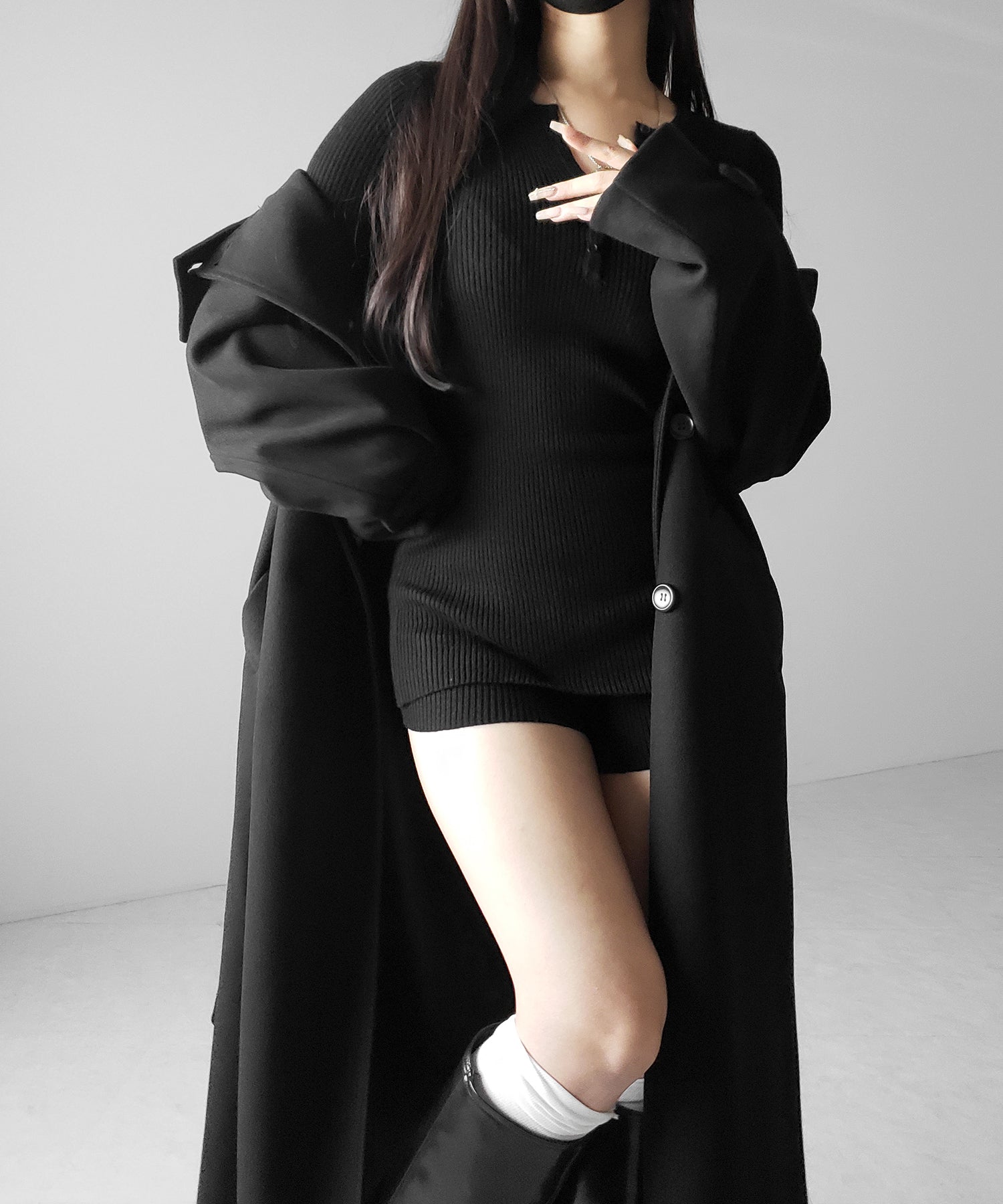 【 ウエストマークベルトSET 】2WAY スタンドカラーレディメルトントレンチロングコート / 2WAY stand collar lady melton trench long coat