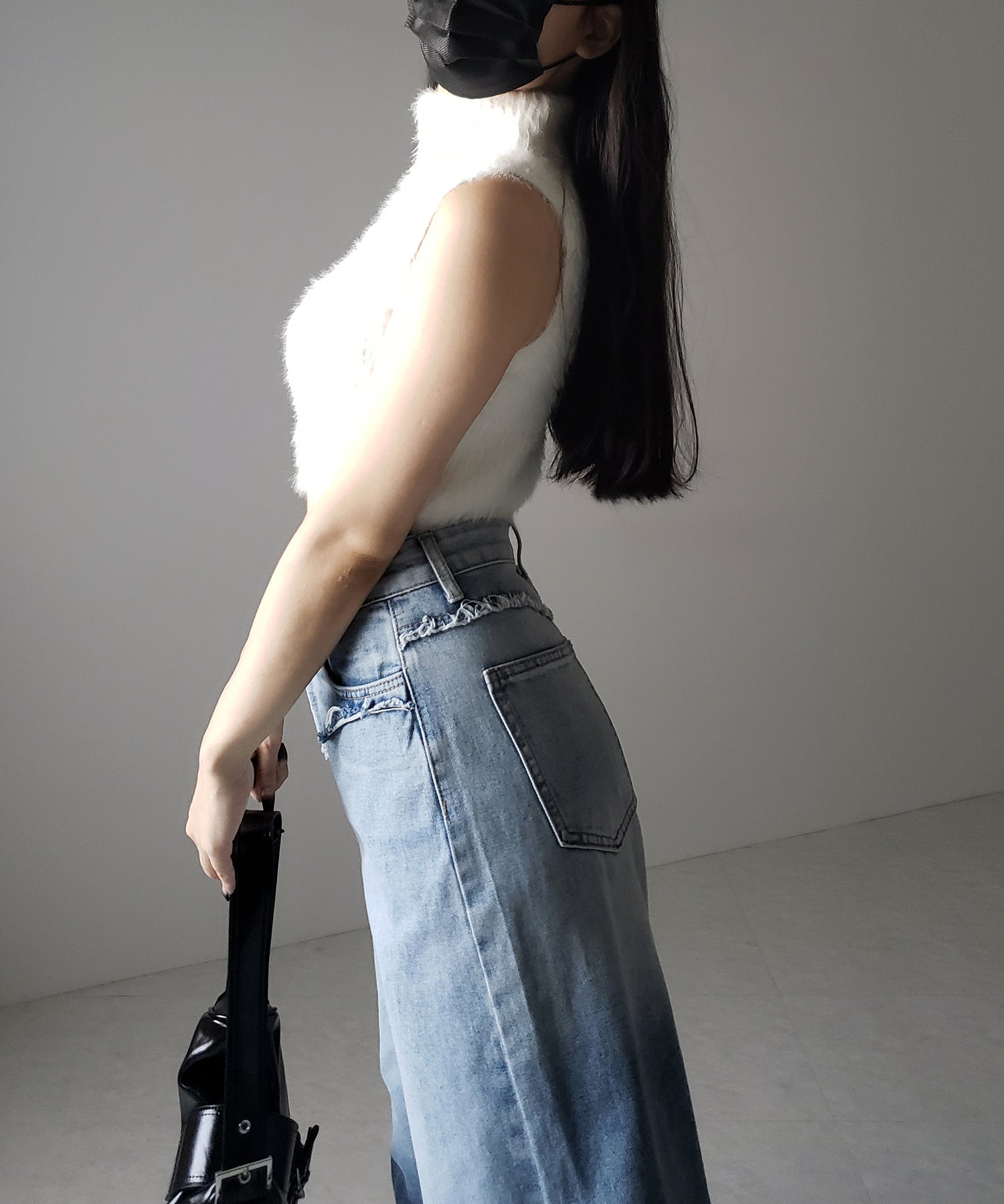 【 3color 】タートルネックショートシャギーノースリニットトップス / turtleneck short shaggy nosleeve knit tops