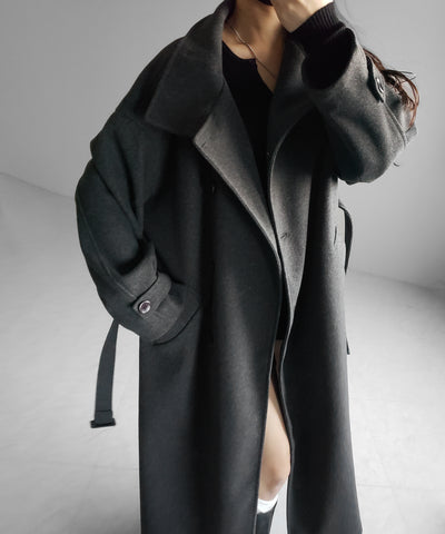【 ウエストマークベルトSET 】2WAY スタンドカラーレディメルトントレンチロングコート / 2WAY stand collar lady melton trench long coat