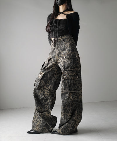 レオパードヴィンテージタックワイドカーゴデニム / leopard vintage tuck wide cargo denim