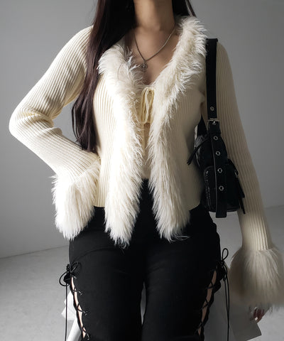 シャギーファードッキングリブニットカーディガン / shaggy fur docking rib knit cardigan
