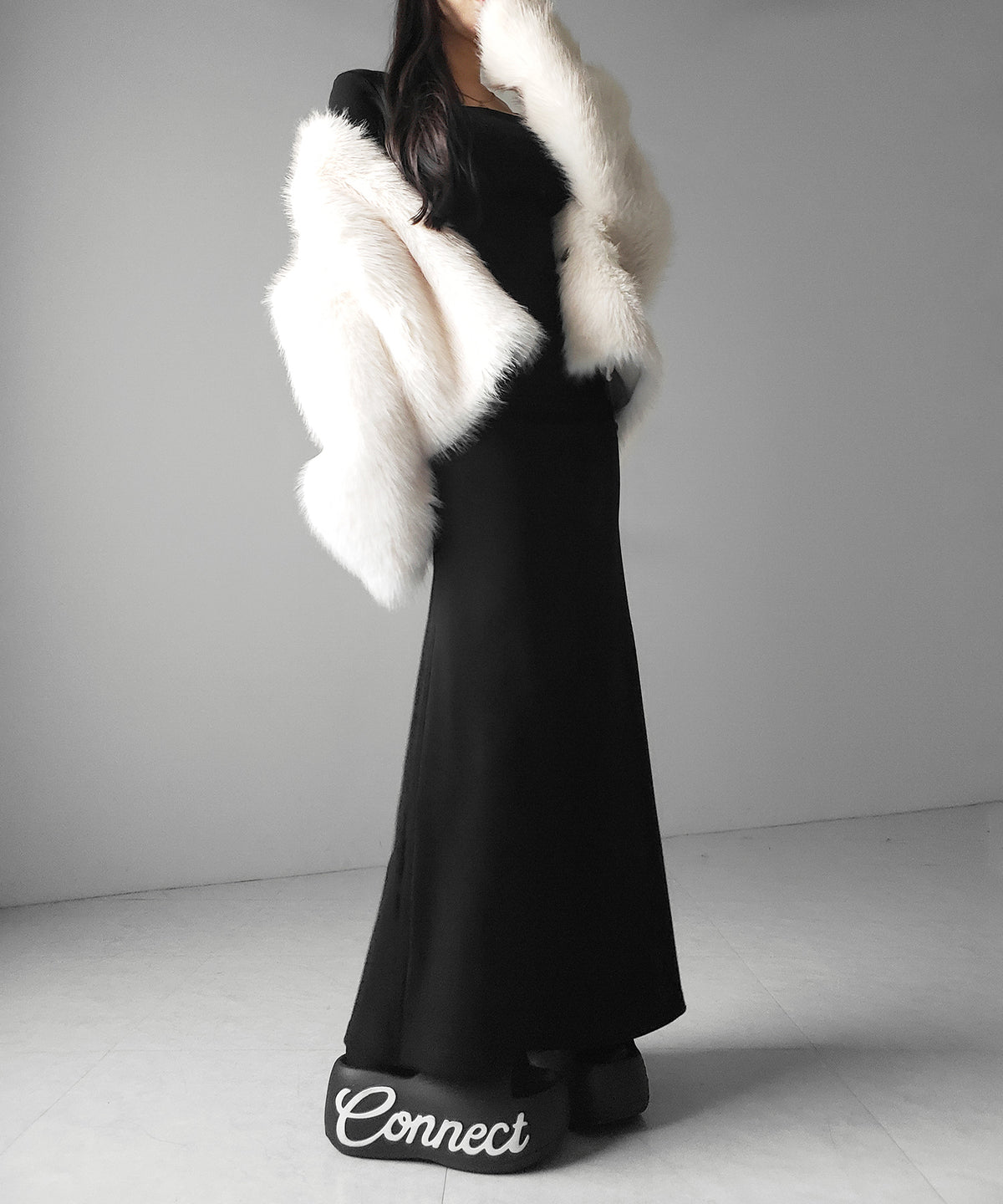 スクエアネックシャーリングマーメイド長袖ロングタイトワンピ / Square neck shirring mermaid long-sleeved long tight onepiece