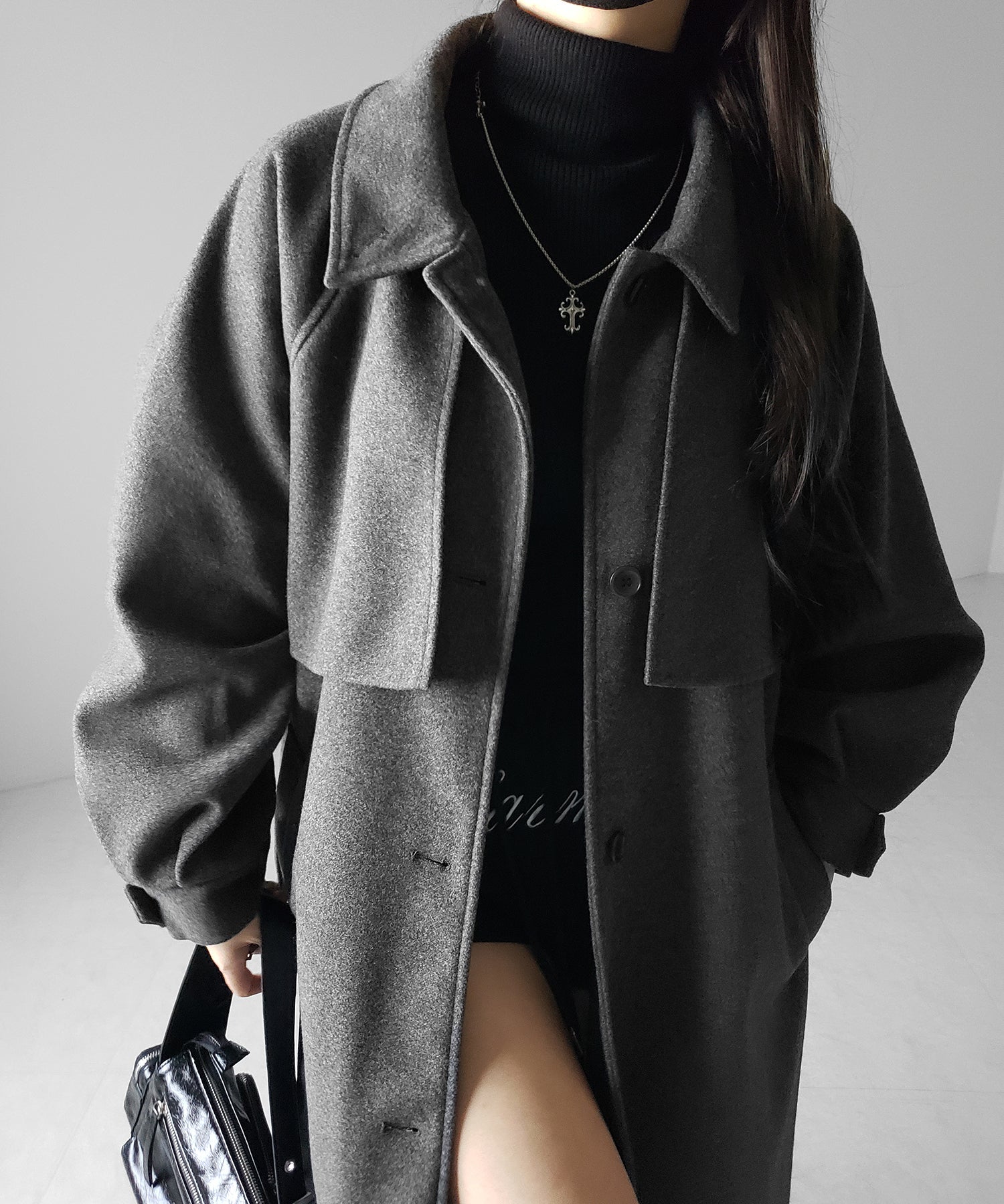 【 ウエストマークベルトSET 】2WAY ステンカラーレディメルトンロングコート / 2WAY soutien collar lady melton long coat