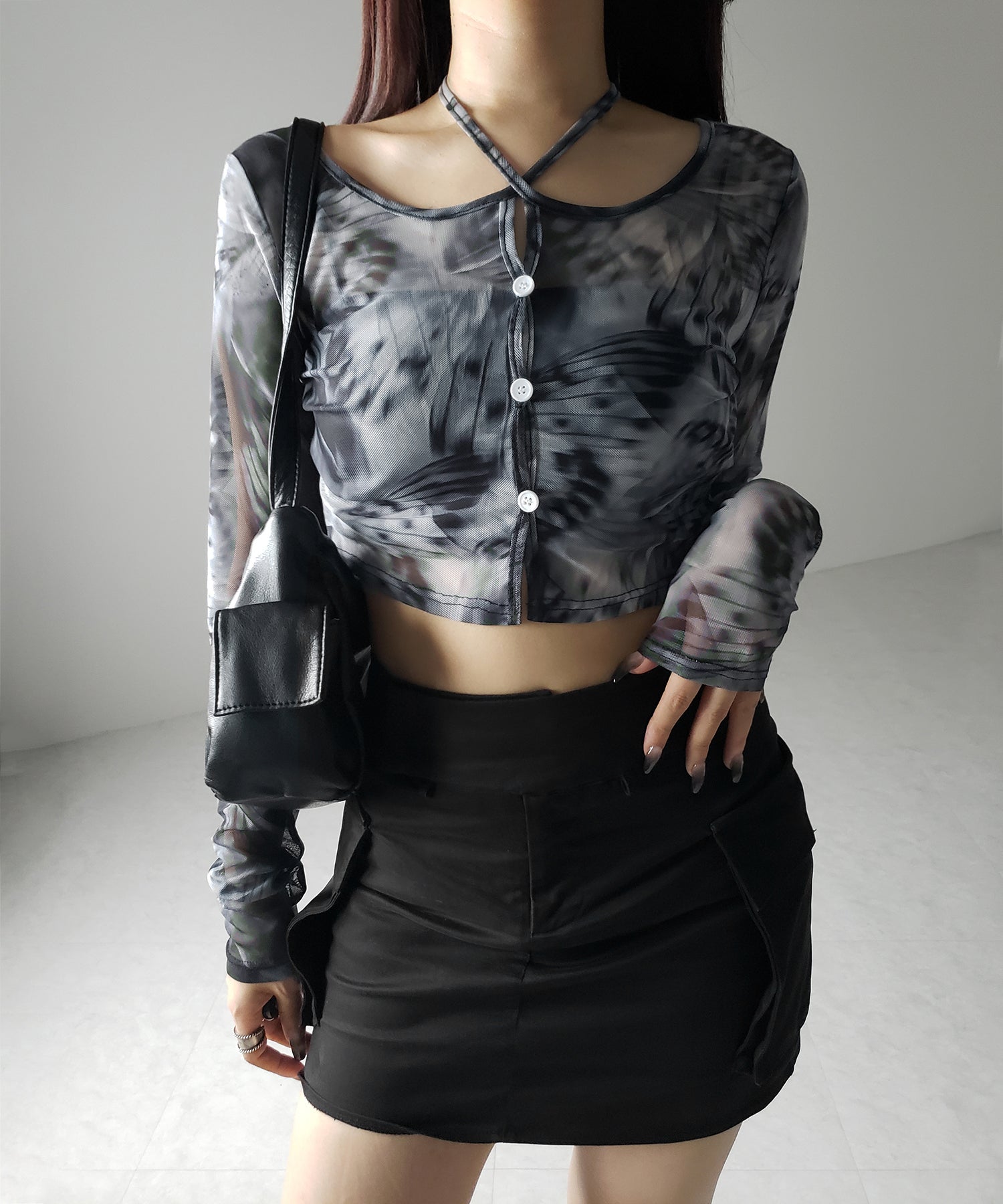【 3color / 2WAY 】クロスストラップリボンシアーショートカーディガン / cross strap ribbon sheer short cardigan