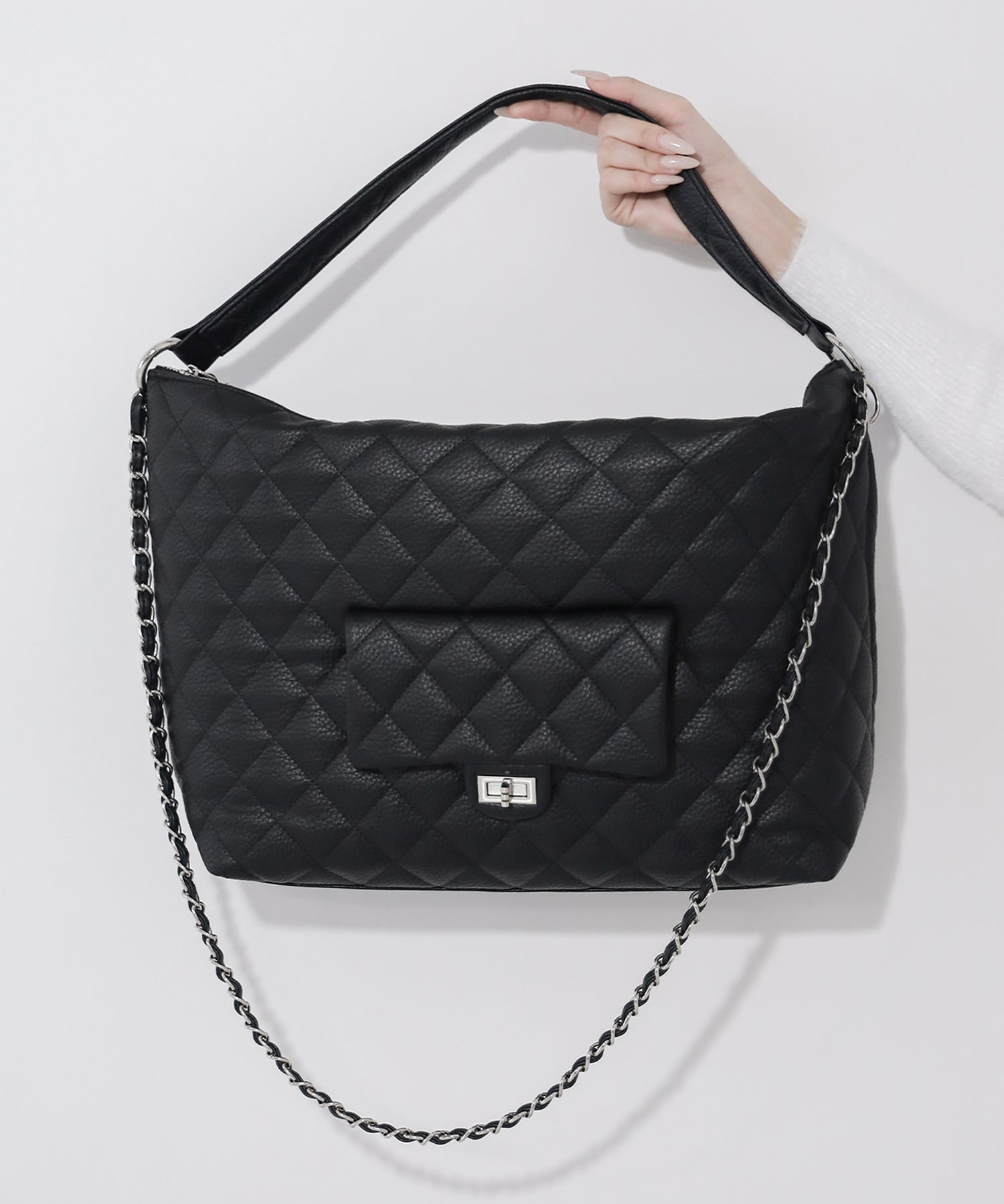 【 ショルダーストラップ付き2WAY 】キルティングスクエアトートショルダーバッグ / quilted square tote shoulder bag