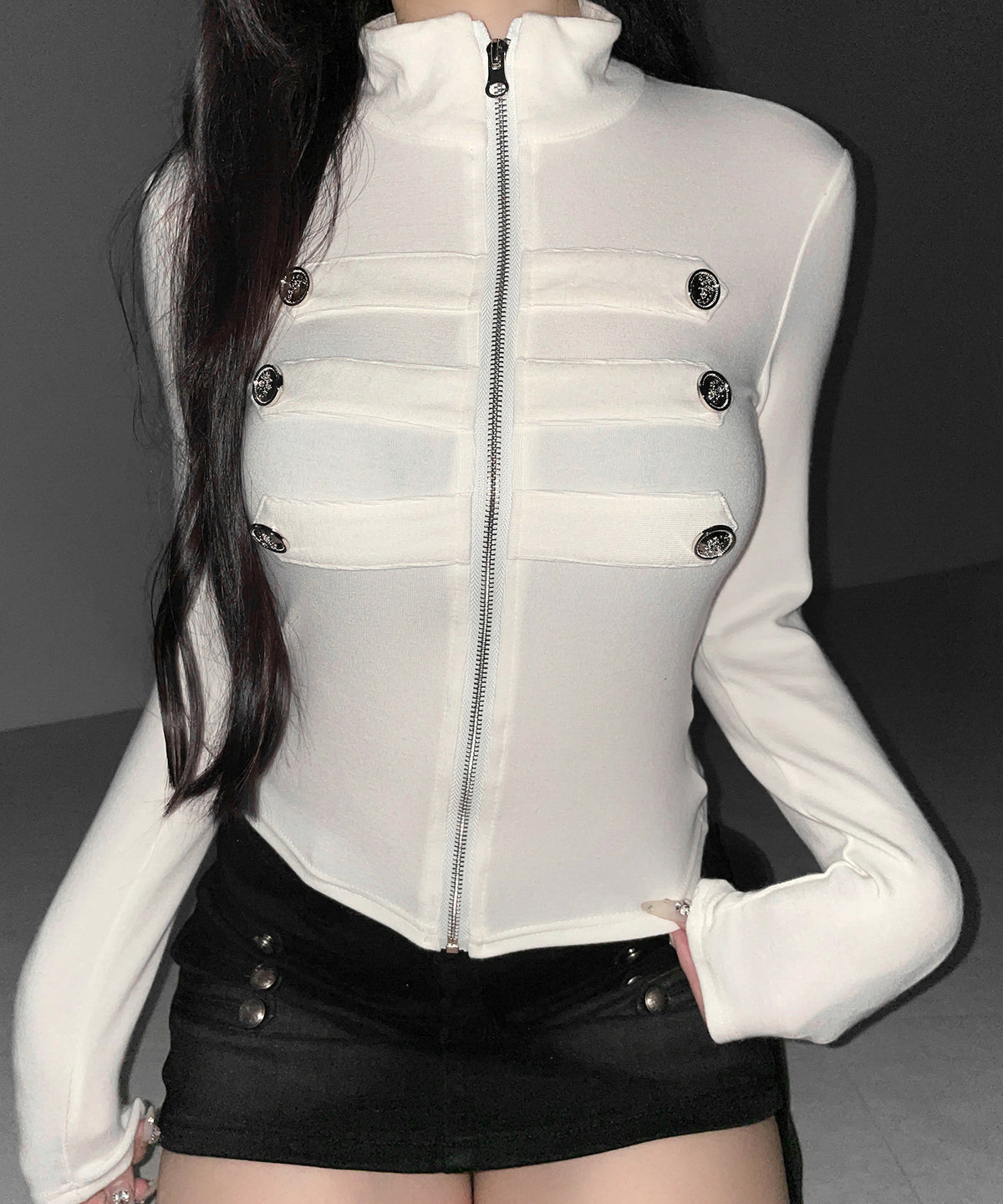 ナポレオンスタンドネックジップアップトップス / napoleon standneck zipup tops