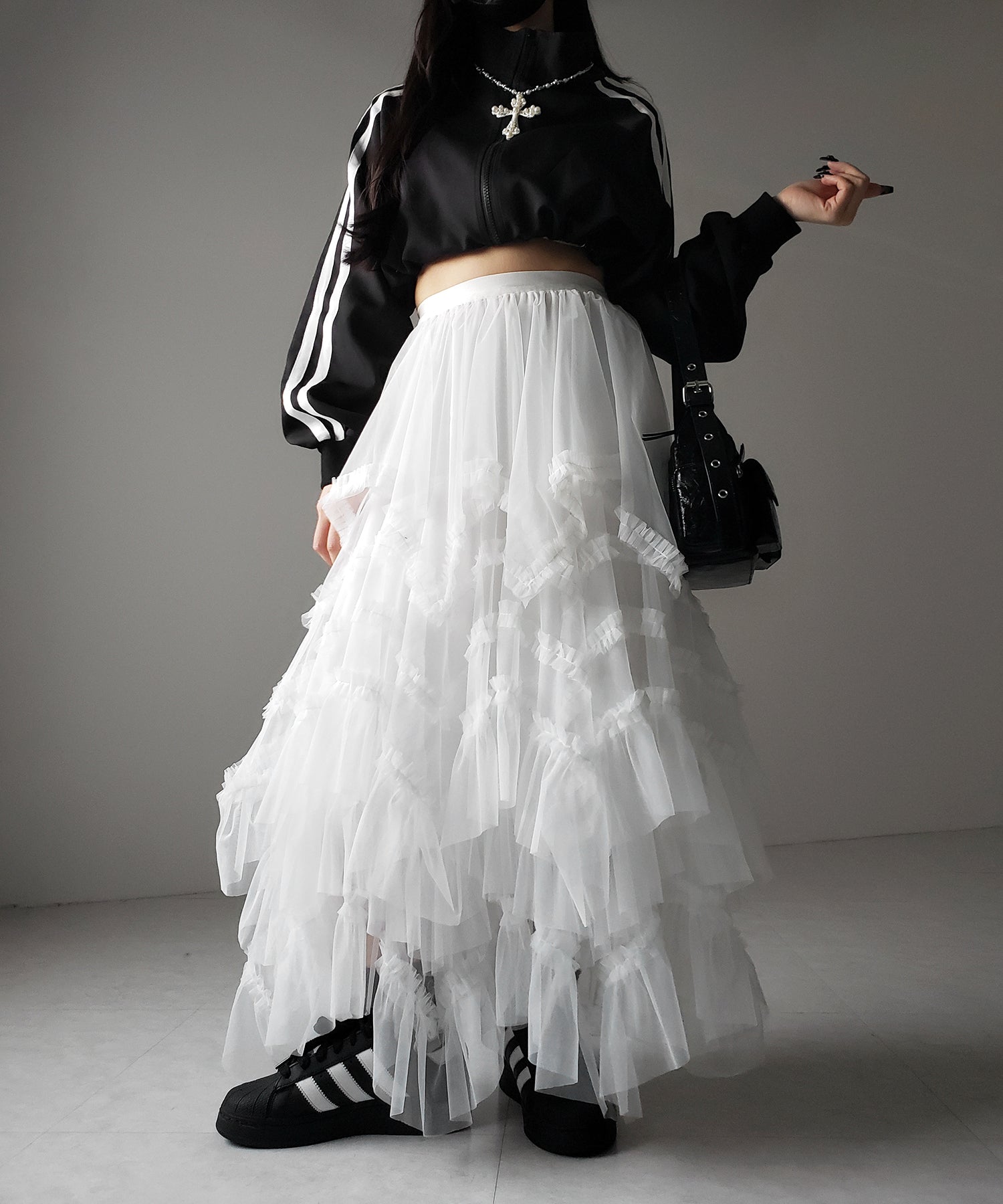 レイヤードボリュームフリルチュールスカート / layered volume frill tulle skirt