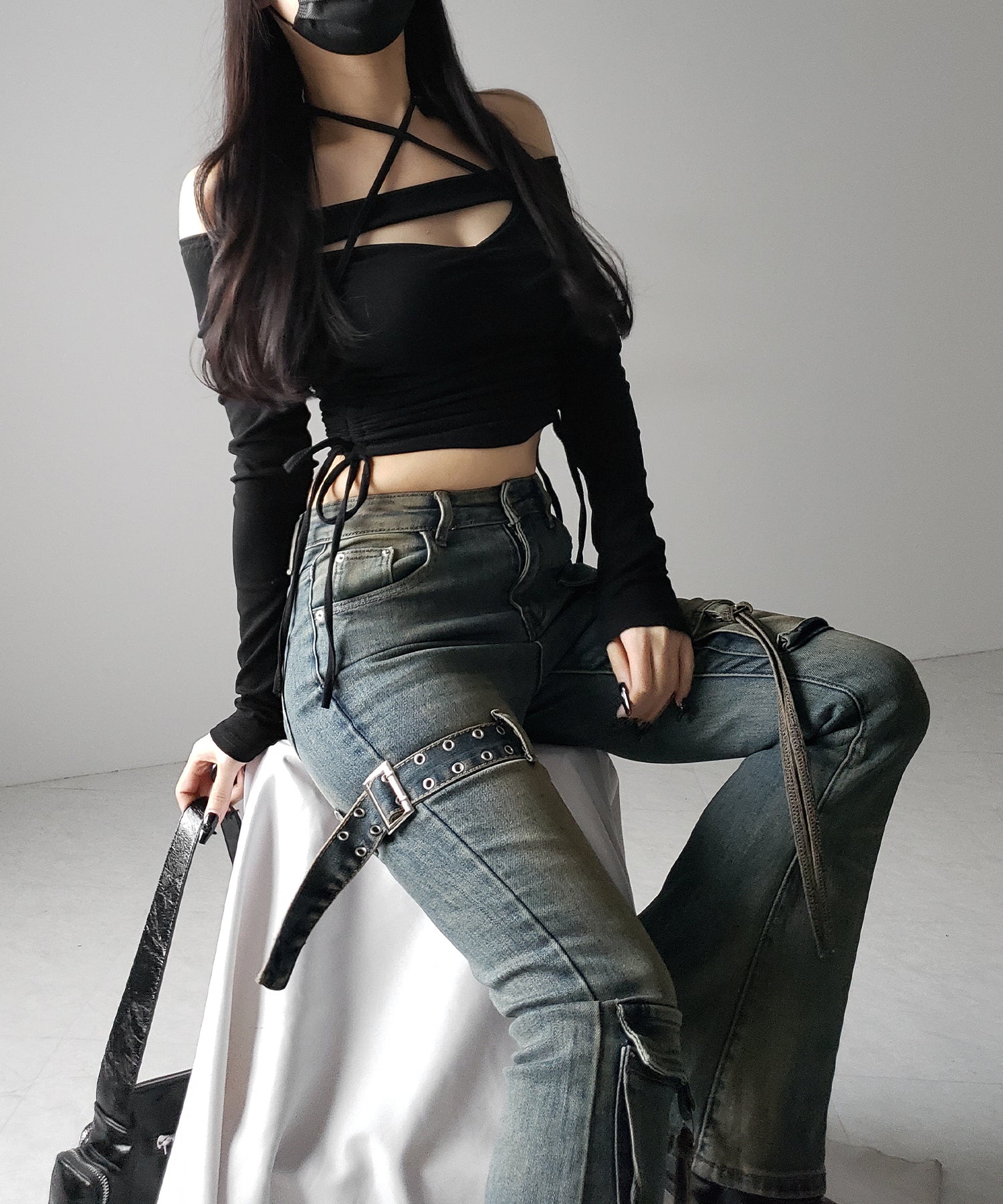 【 2color / 4size 】ベルテッドアウトポケットヴィンテージフレアデニム / belted out pocket vintage flare denim