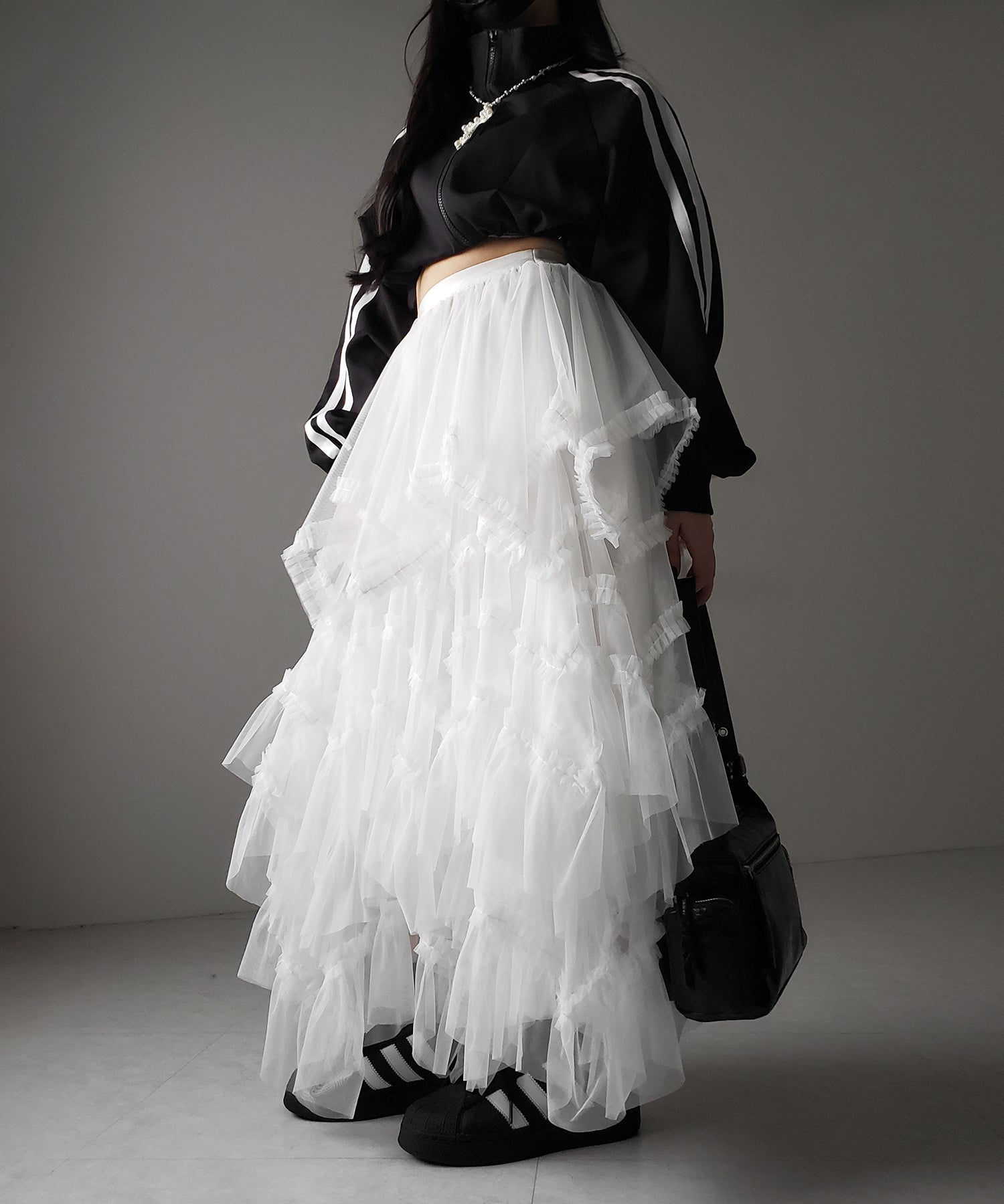 レイヤードボリュームフリルチュールスカート / layered volume frill tulle skirt