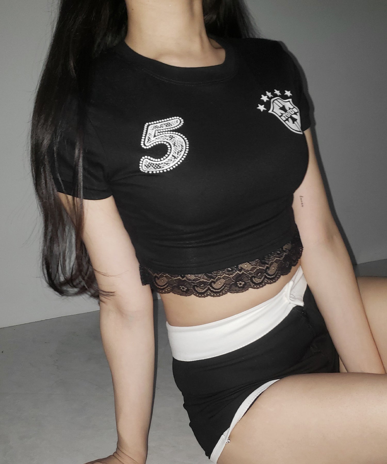 ユニフォームドッキングレースショートピチTシャツ / uniform docking lace short pichi T-shirt