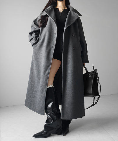 【 ウエストマークベルトSET 】2WAY スタンドカラーレディメルトントレンチロングコート / 2WAY stand collar lady melton trench long coat