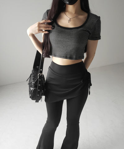 ピンボーダースクエアネックショートTシャツ / pin border square neck short T-shirt