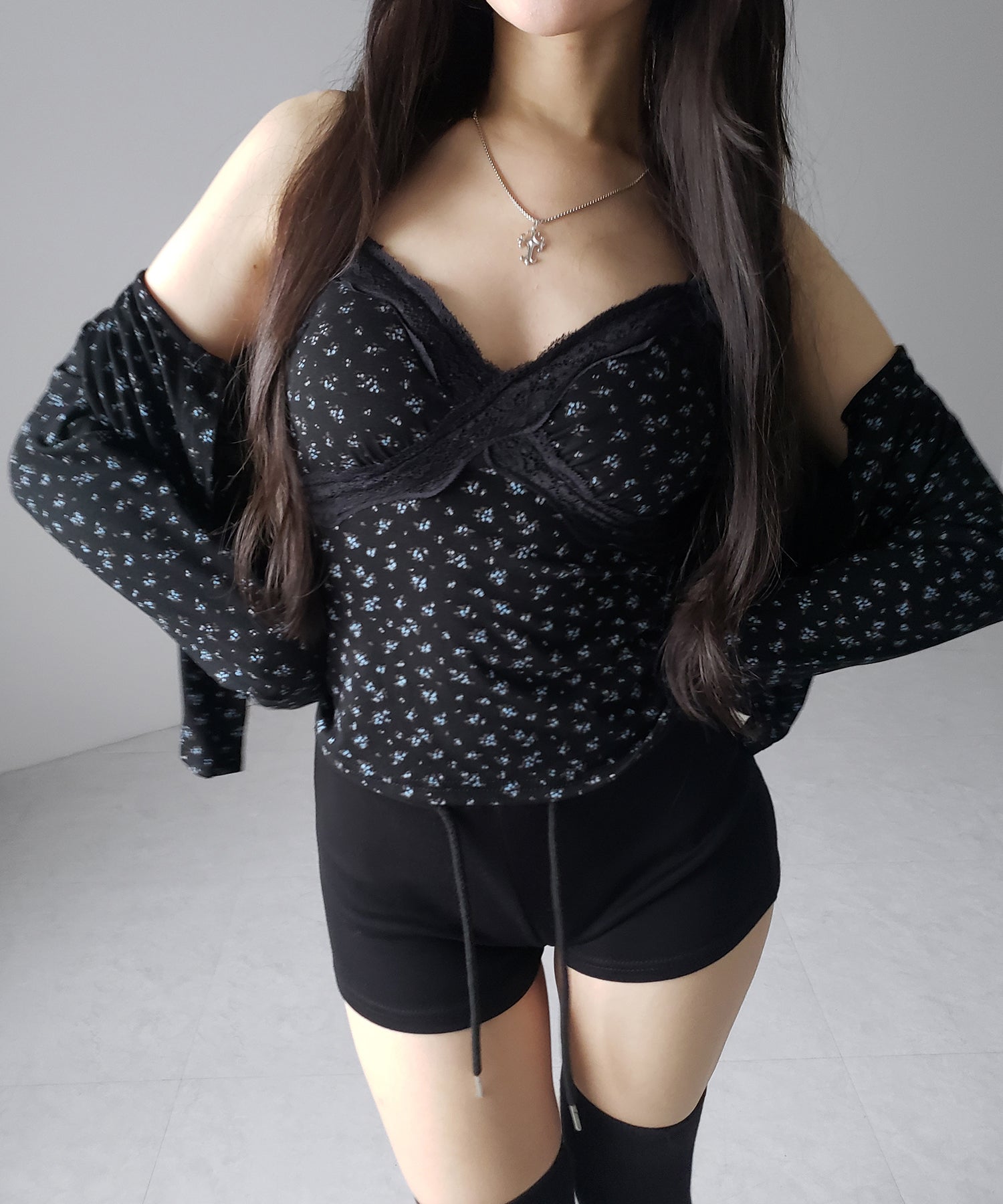 【 2点セット 】小花柄レースキャミソール + カーディガン SET / ( 2piece SET )Floral lace camisole + cardigan SET