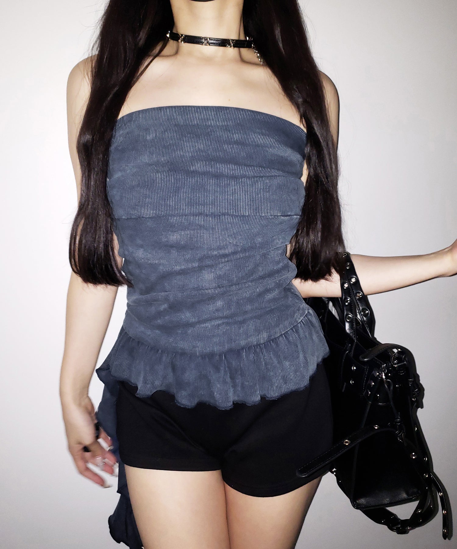 【 2color 】ヴィンテージピグメントフリルベアトップス / vintage pigment frill bare tops