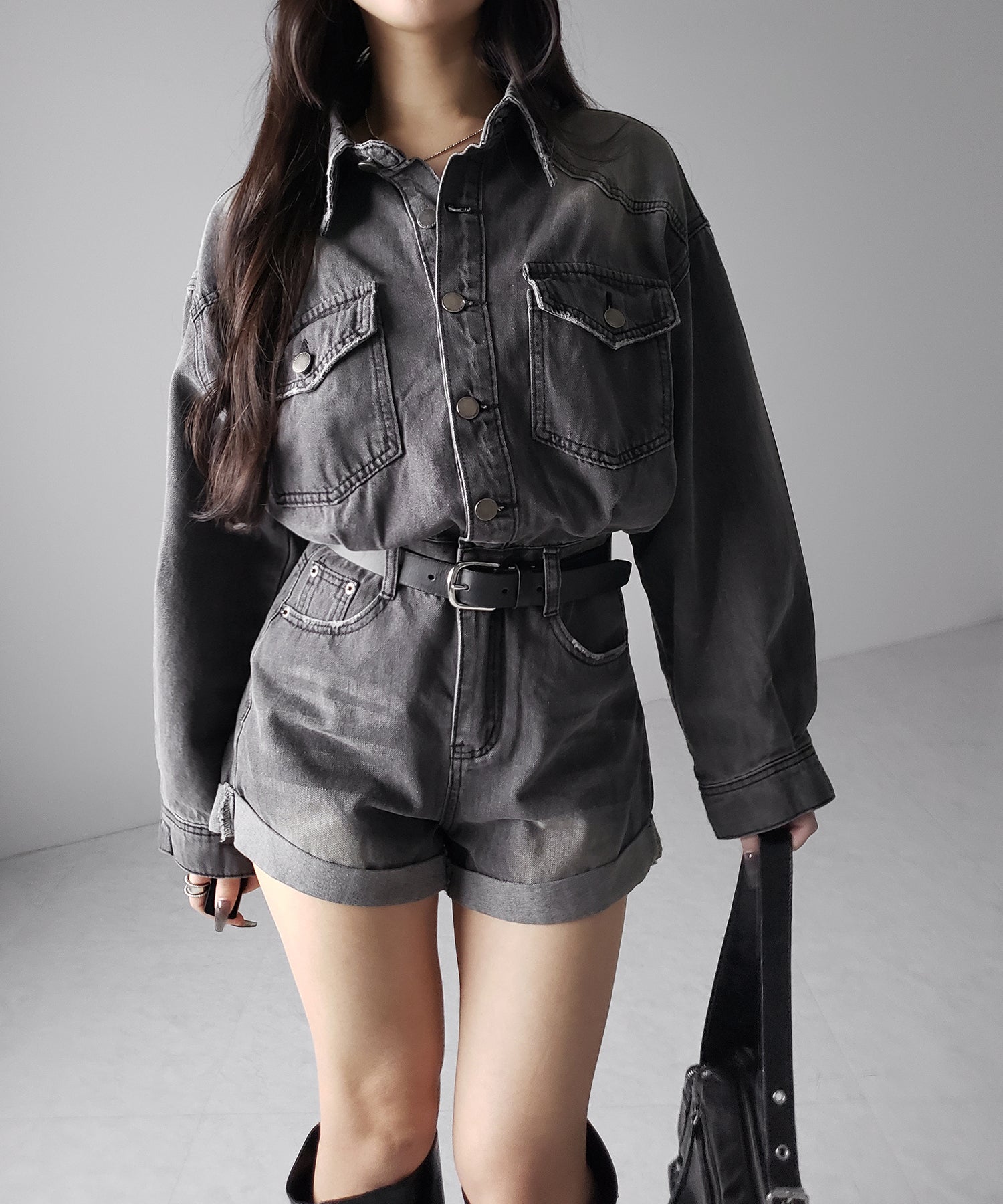 ヴィンテージデニムハイウエストミニオールインワン / vintage denim high waist mini allinone