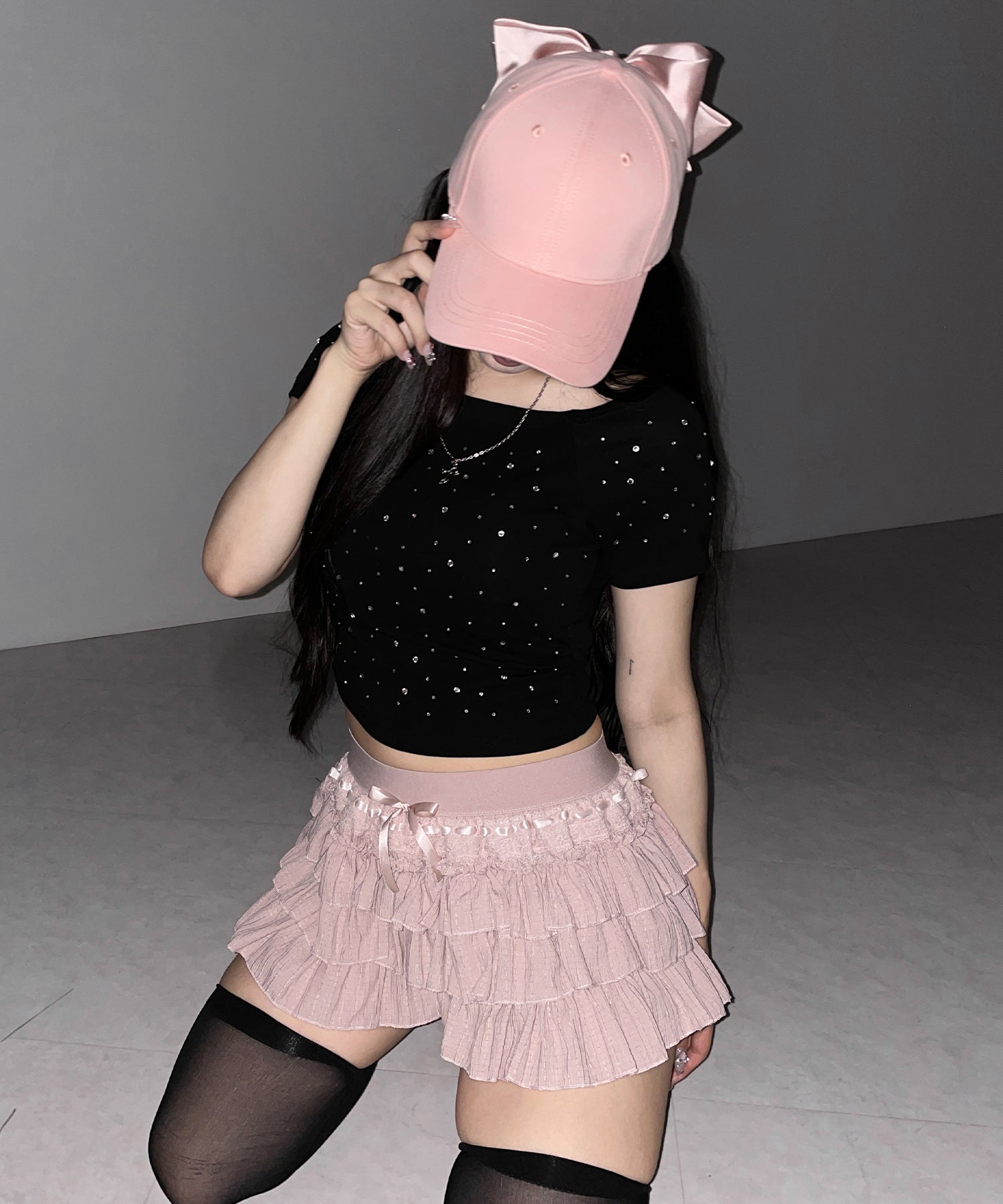 【インパン裏地付 】リボンティアードフリルミニスカート / ribbon tiered frill mini skirt