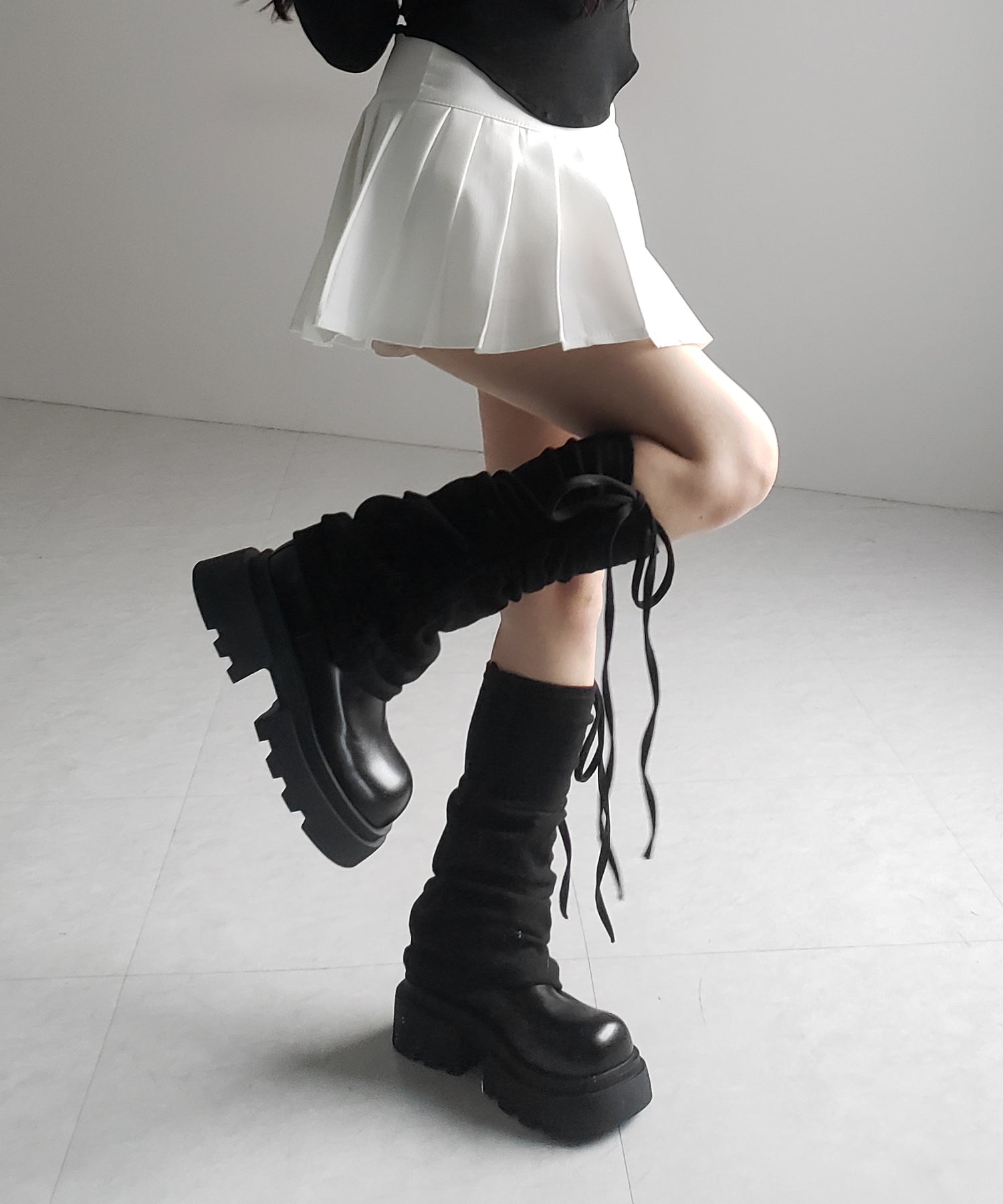 ストラップリボンサイドシャーリングレッグカバー / strap ribbon side shirring leg cover