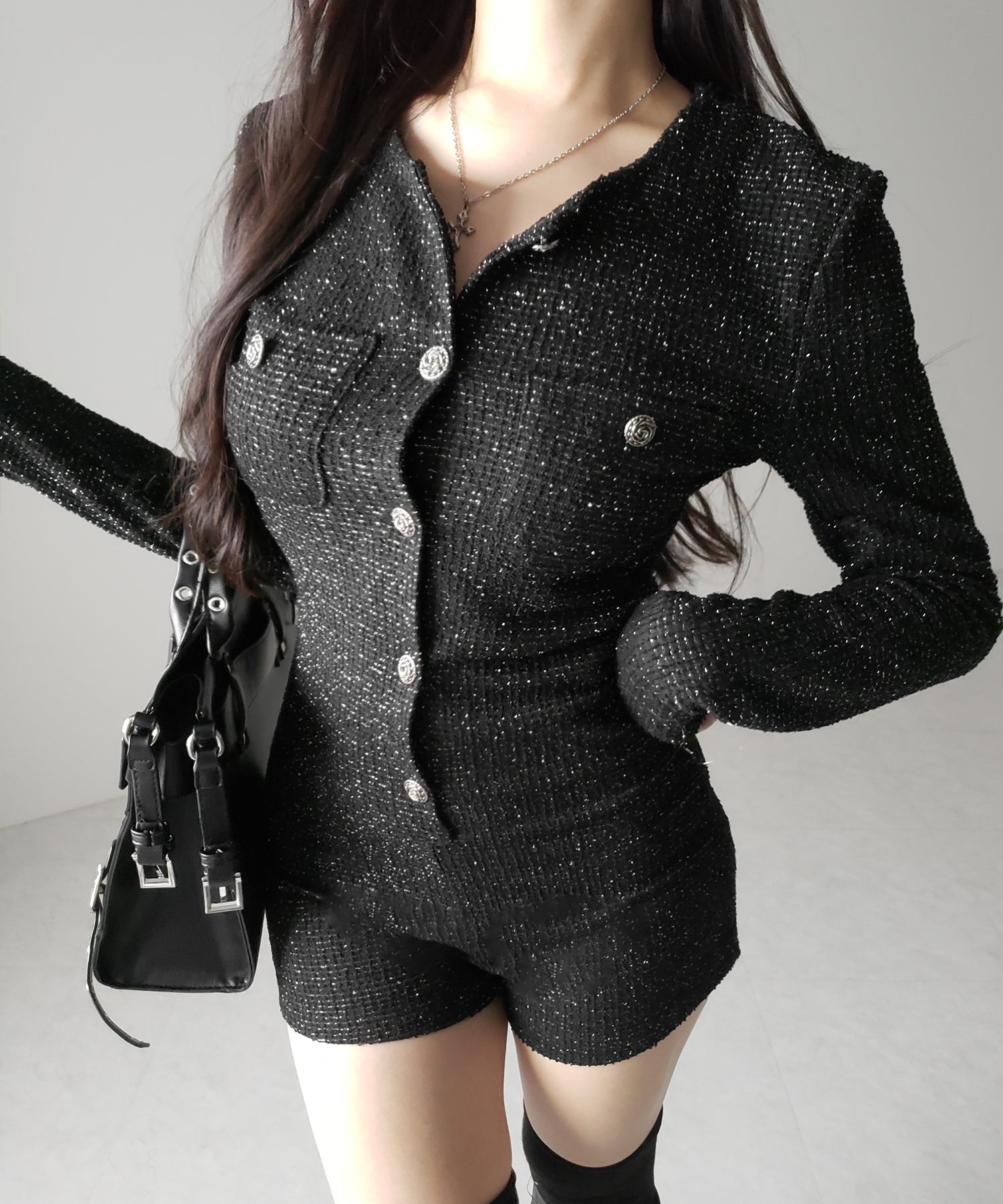 ブラックツイードレディミニオールインワン / black tweed lady mini allinone