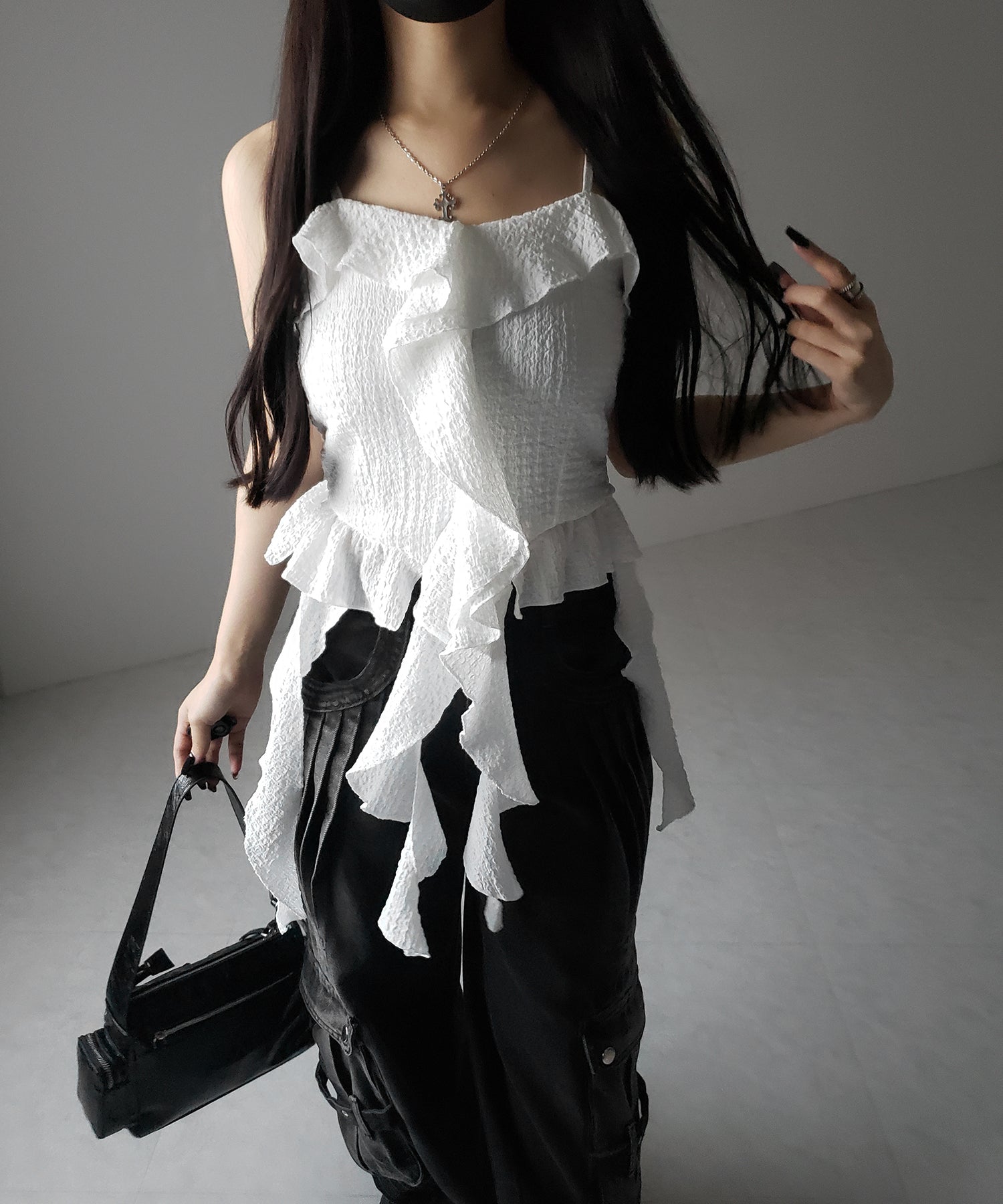 ラッフルフリルレイヤードビスチェキャミソール / ruffle frill layered bustier camisole