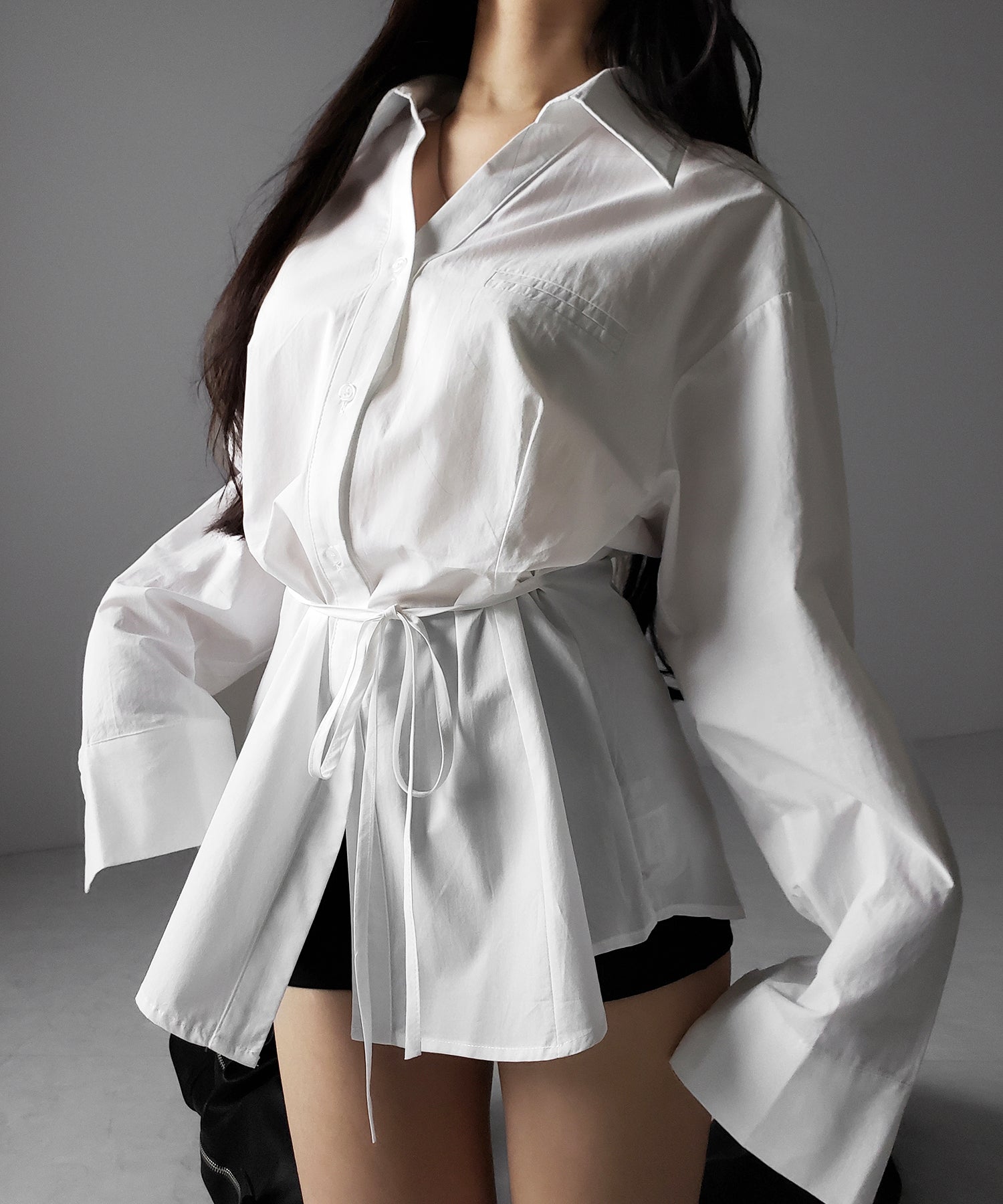 ストラップリボンレディフレアシャツ / strap ribbon lady flare shirts