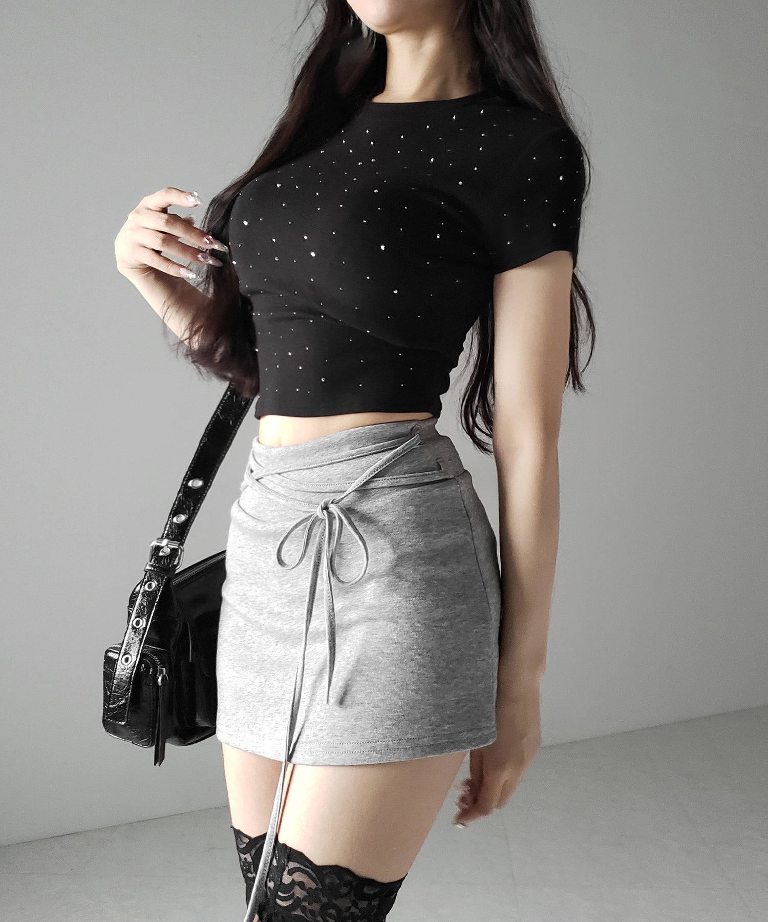 【 インパン裏地付き 】ストリングリボンミニスカート / string ribbon mini skirt