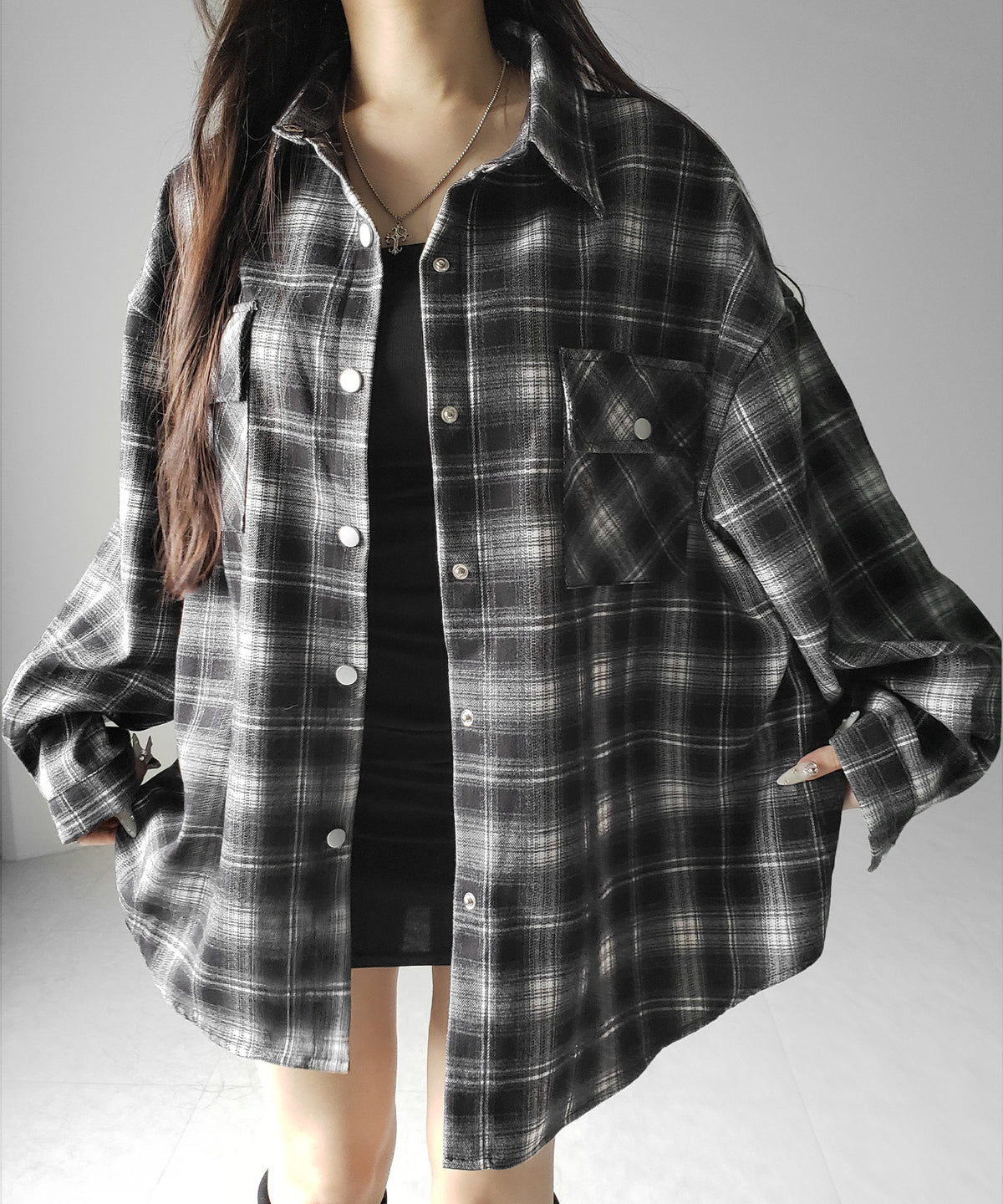 ブラックチェックオーバーフランネルシャツ / black check over flannel shirts