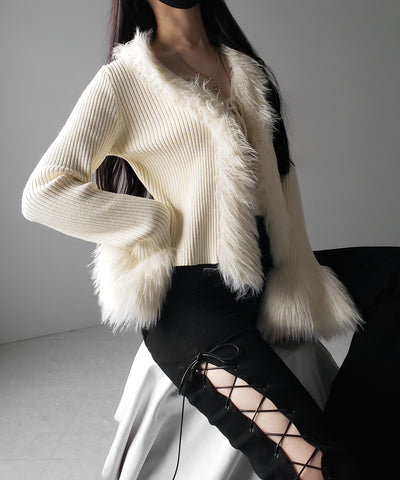 シャギーファードッキングリブニットカーディガン / shaggy fur docking rib knit cardigan