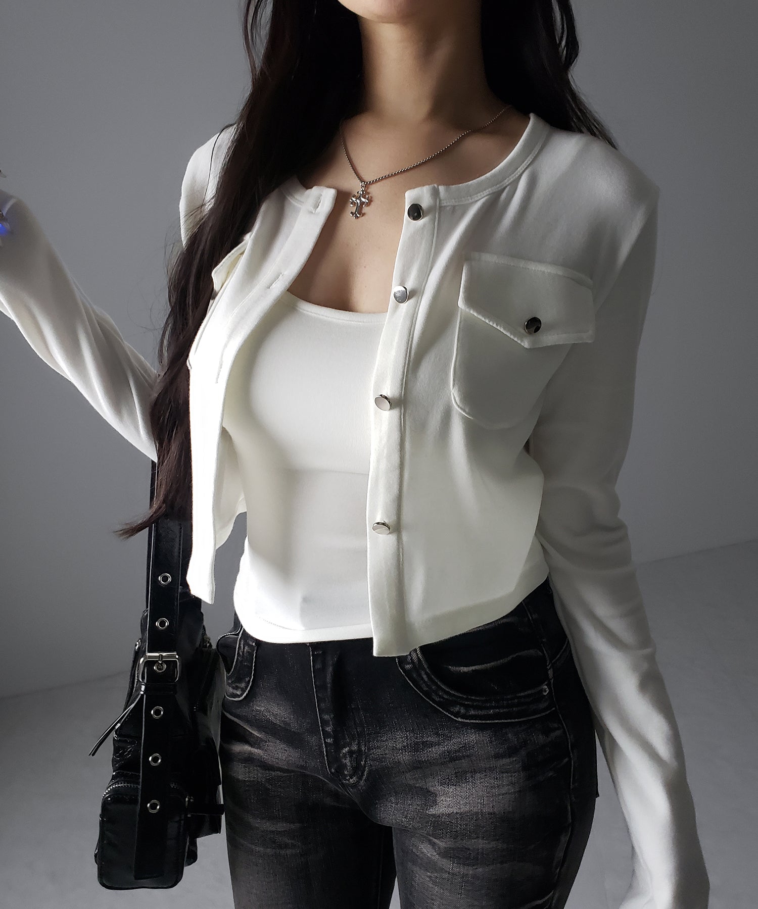 【 2点セット 】アウトポケットカーディガン + キャミソールセット / ( 2piece set ) out pocket cardigan + camisole SET