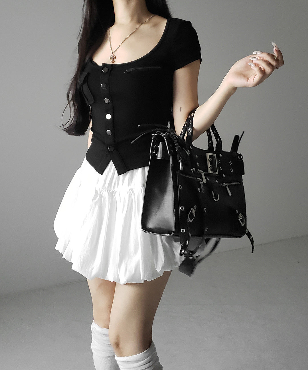 【 2color /インパン裏地付き 】ティアードコットンバルーンミニスカート / tiered cotton balloon mini skirt