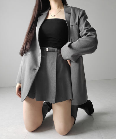 【 セットアップ 】オーバーサイズテーラードジャケット & ハイウエストミニスカパン SET / oversize tailored jacket & high waist mini skirt pants SET