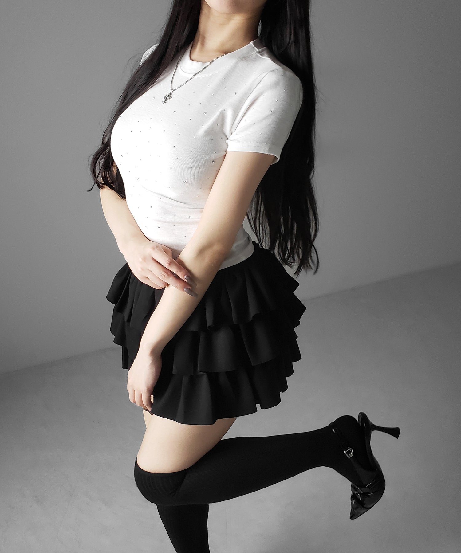 ラインストーン半袖タイトTシャツ / Rhinestone short sleeve tight T-shirt