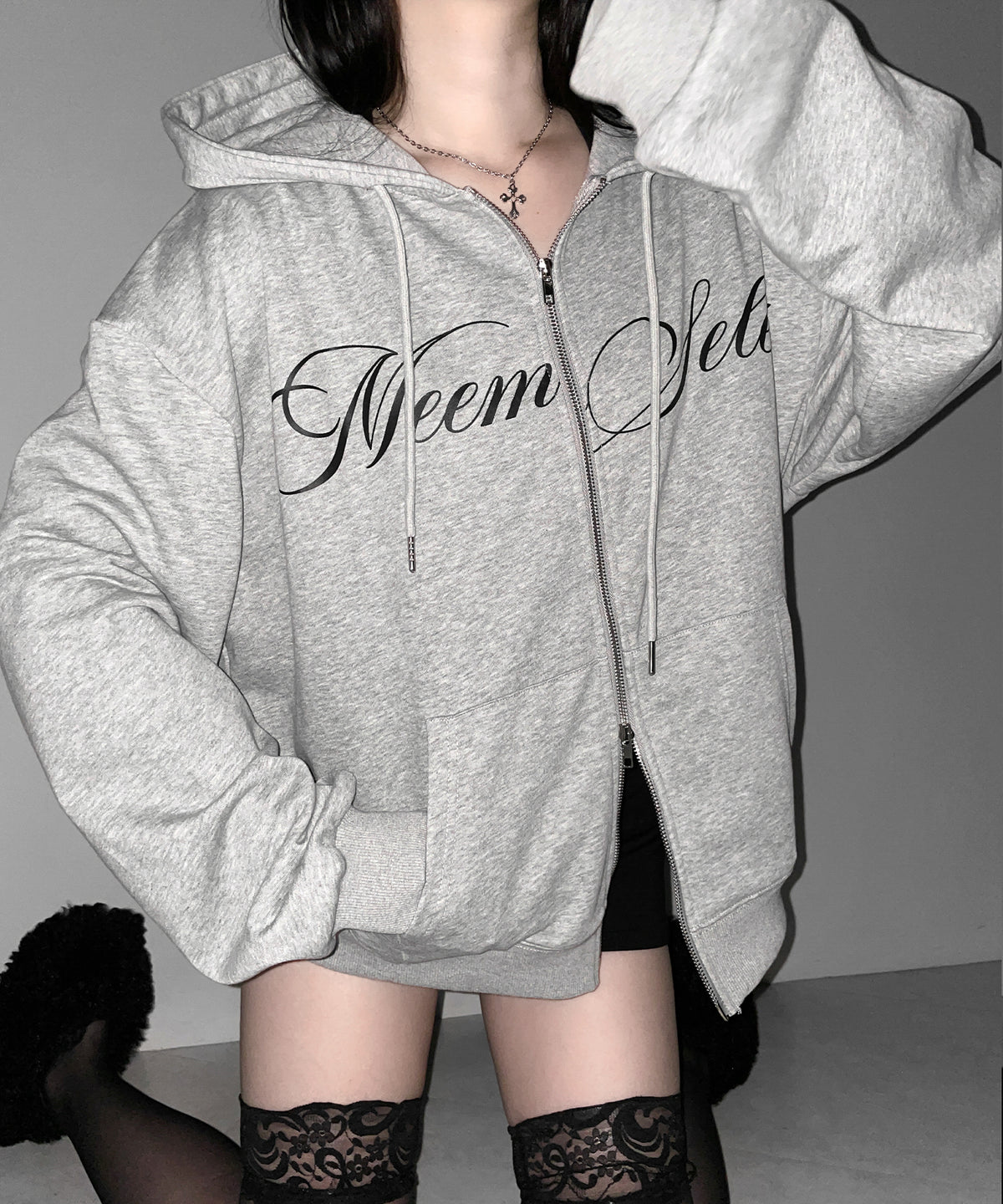【 セットアップ可能 】レタリングロゴプリントダブルジップビッグパーカー / lettering logo print double zip BIG hoodie