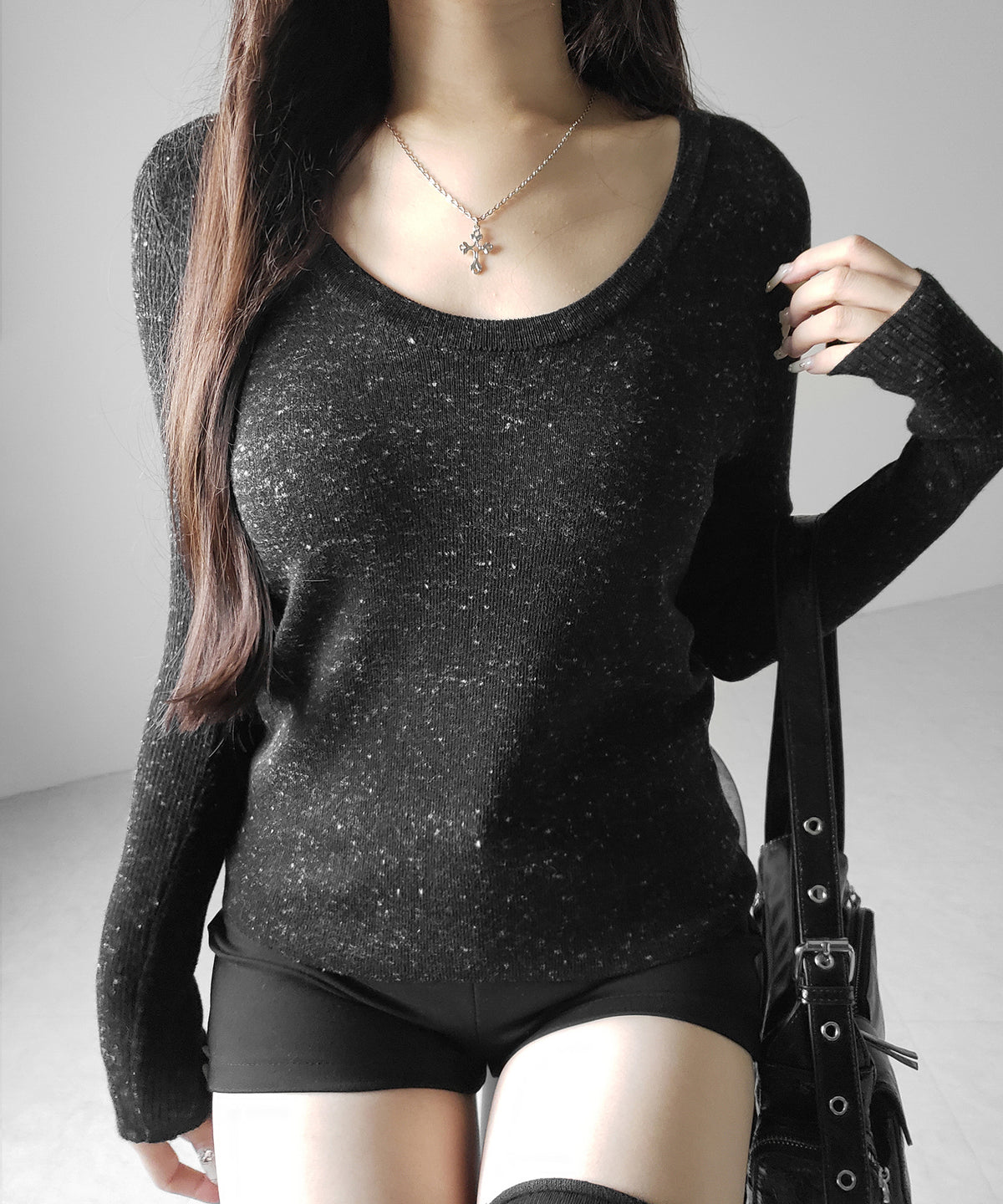 メランジネップルーズニットトップス / melange nep loose knit tops