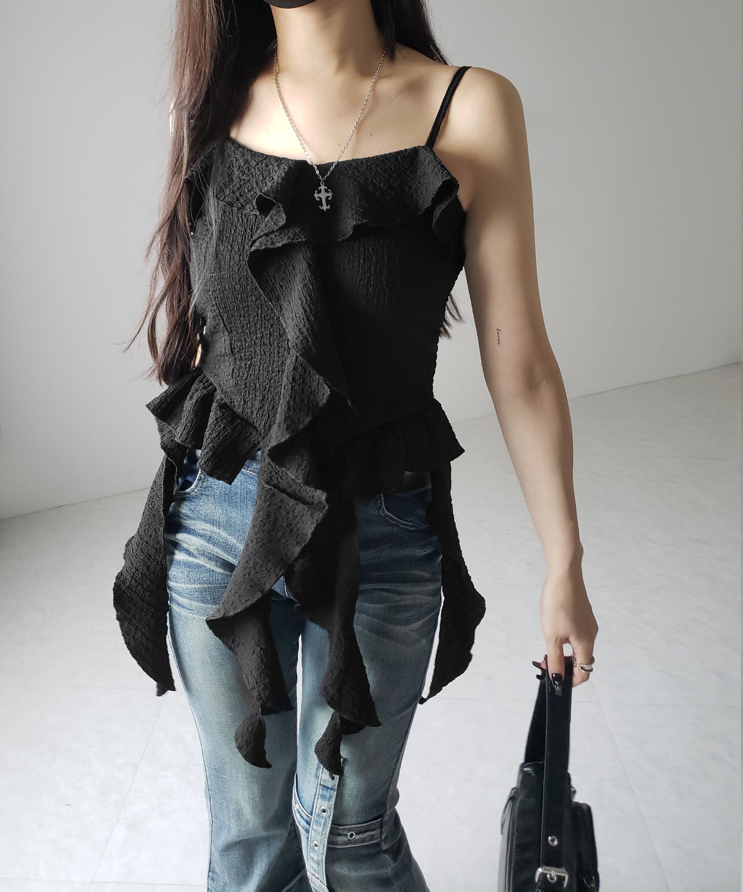 ラッフルフリルレイヤードビスチェキャミソール / ruffle frill layered bustier camisole