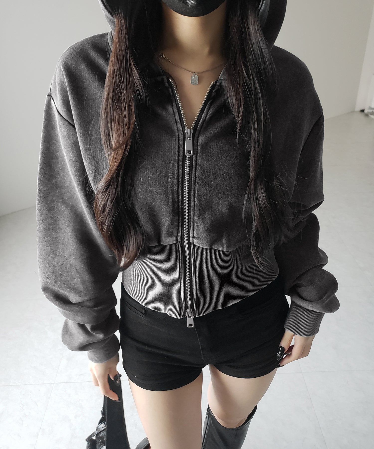 【 セットアップ 】ピグメントヴィンテージショートパーカー + ワイドパンツ SET / pigment vintage short hoodie + wide pants SET