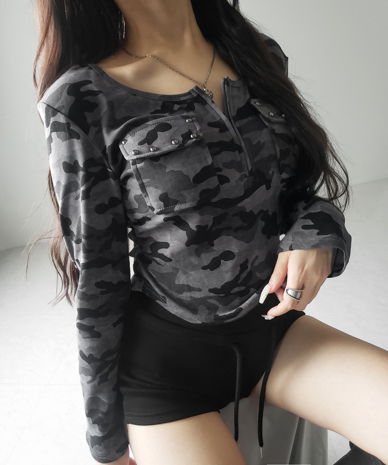 ヴィンテージカモフラアウトポケットジップロンT / vintage camouflage out pocket zip longsleeve T-shirt