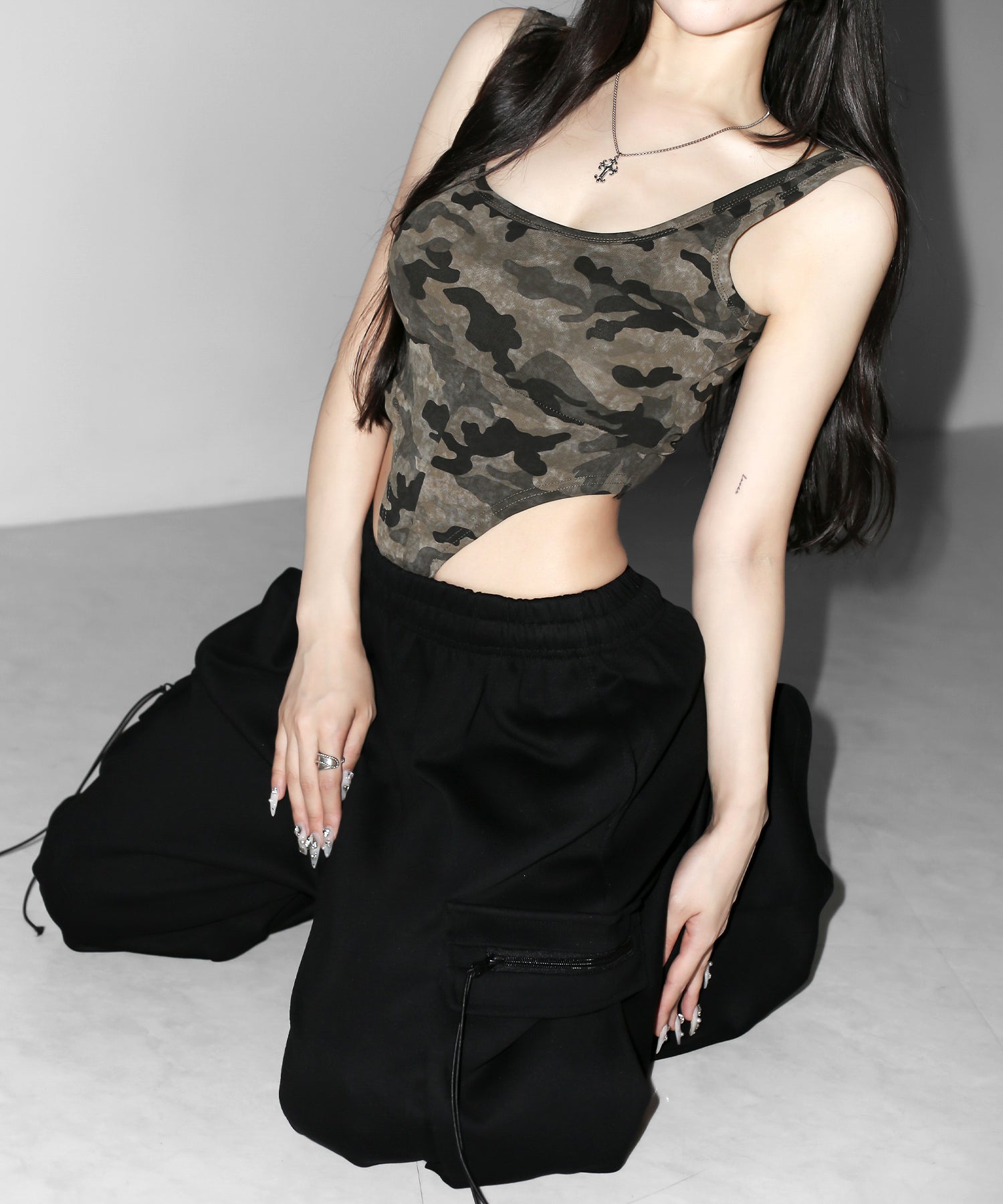 ヴィンテージカモフラボディスーツタンク/ Vintage camouflage bodysuit tank