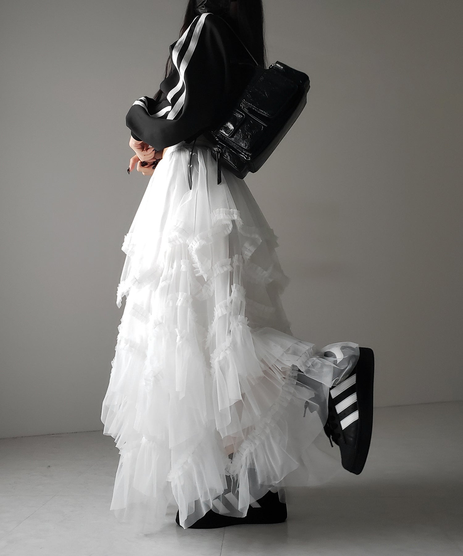 レイヤードボリュームフリルチュールスカート / layered volume frill tulle skirt